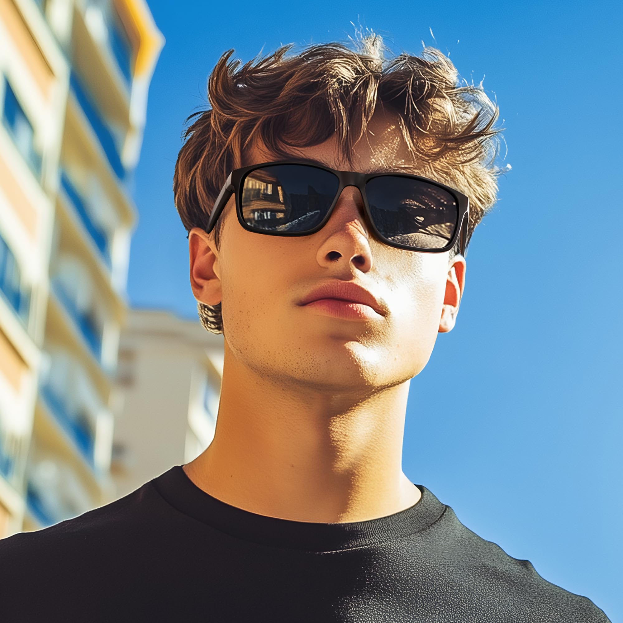 Sonnenbrille Herren Polarisiert Damen UV400 Schutz Sport Sunglasses Men Women Unisex Ultraleichte Rechteckig Rahmen Schwarz Retro Polarisierte Sonnenbrillen für Angeln, Fishing, Fahren, Ski