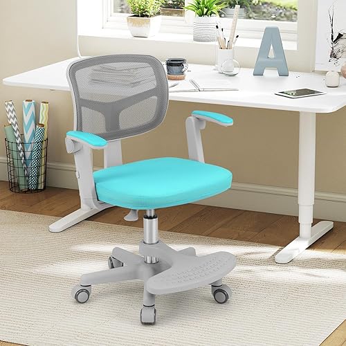Miniatura 9 de HONEY JOY Silla de escritorio para niños, silla de estudio para niños con altura ajustable, reposabrazosreposapiés, silla giratoria de malla