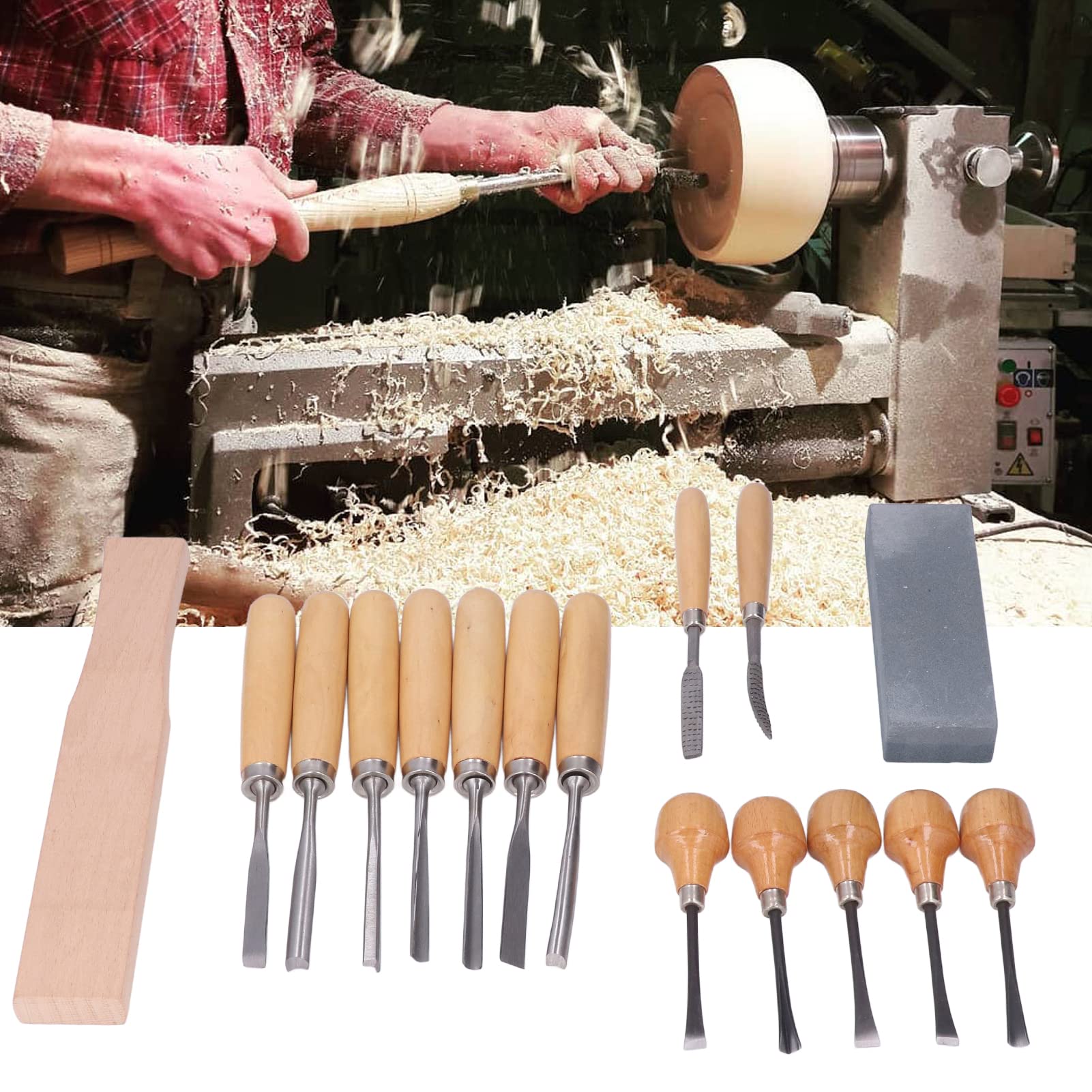 Herramienta de tallado de madera de 16 piezas, Kit de cincel de trabajo de madera Kit de cincel de carpintería de acero Cuchillo de tallado Herramienta de mano con bolsa de lona de almacenamiento
