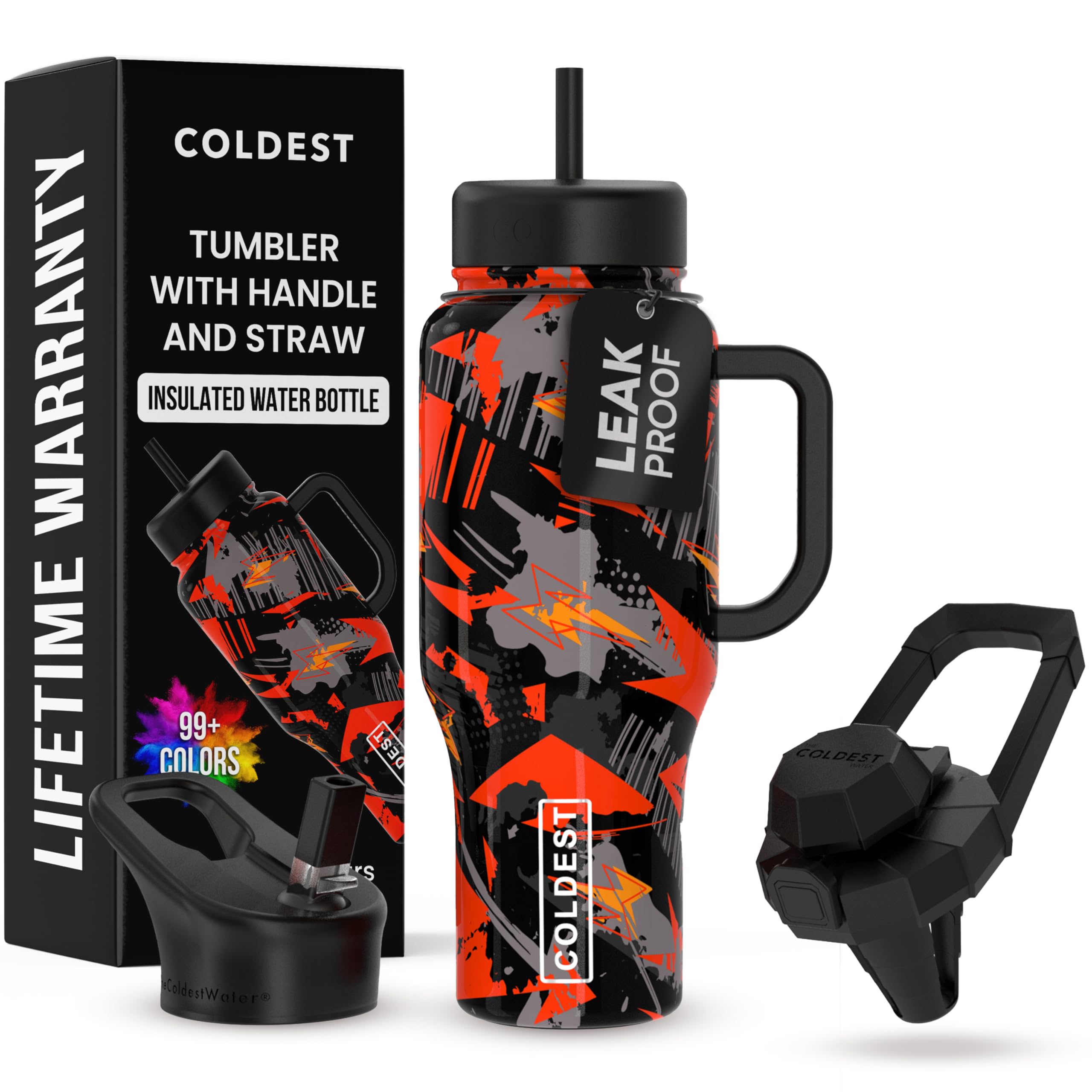 Coldest Tumbler with Handle and Straw - 100% Leak Proof Insulated Tumbler with Lid and Straw (3 Lids) - Stainless Steel Tumblers for Women & Men - Cup