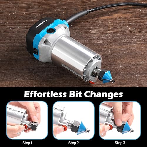 Miniatura 7 de Genmitsu Enrutador recortador de palma de 1.25 HP de 2.559 in de diámetro, herramienta compacta de madera con base fija, 6 velocidades variables