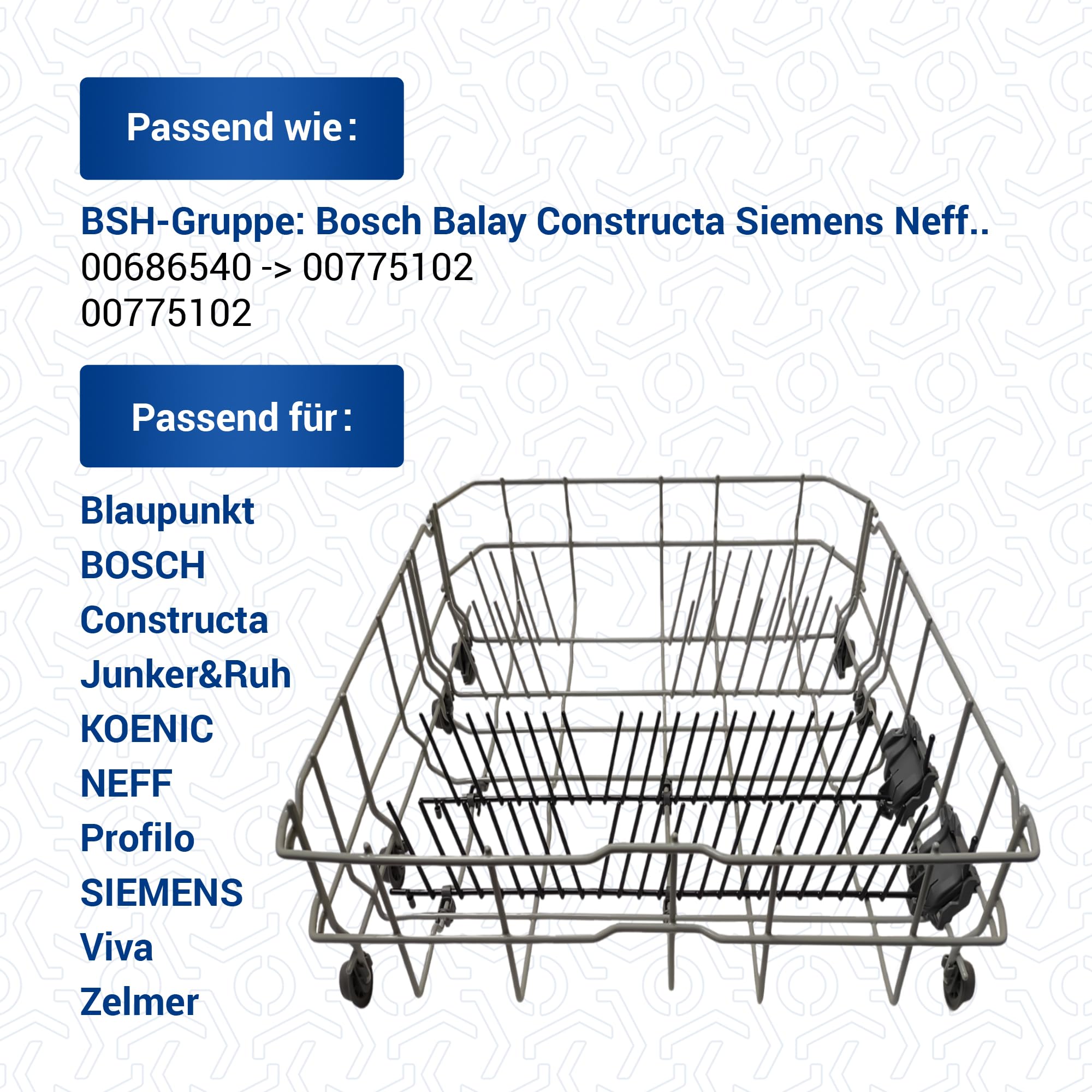 VIOKS Geschirrkorb Unten Spülmaschine Ersatz für Bosch 775102 00775102 | Spülmaschinenkorb Korb Unterkorb Ersatzkorb, ersetzt 00686540, Dishwasher Basket, für Geschirrspüler