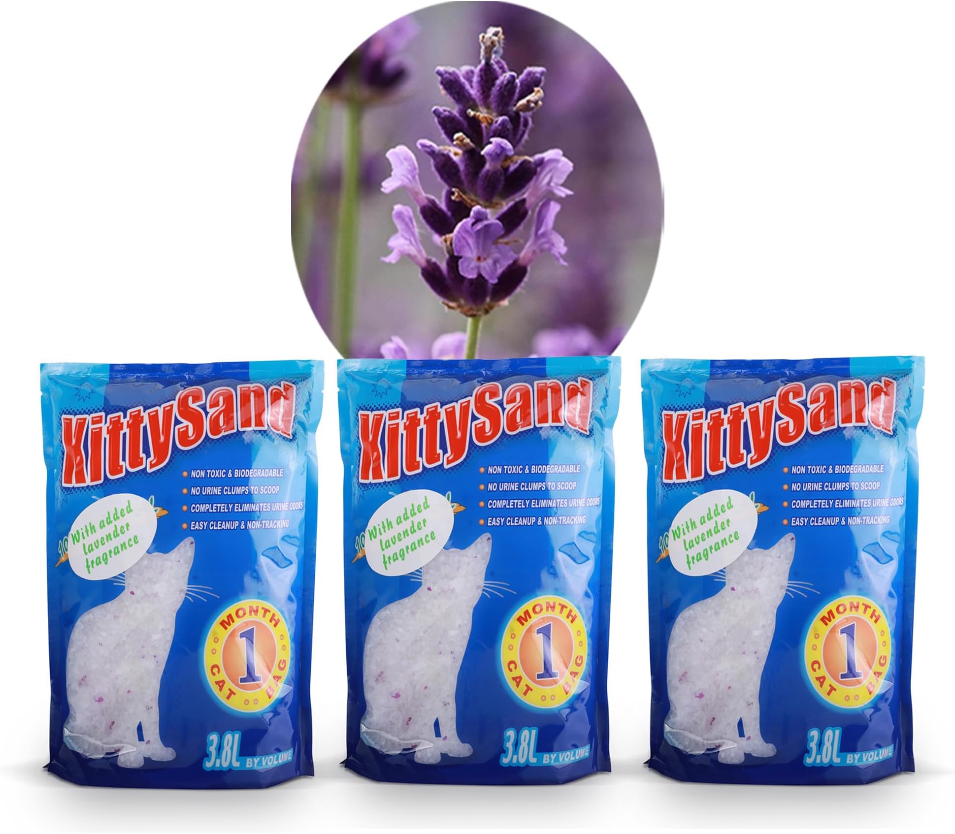 100% Natural, Lavender Scented Silica Crystal Premium Quality, Odor Control, Low Dust Cat Litter 3.8L - Pack of 3