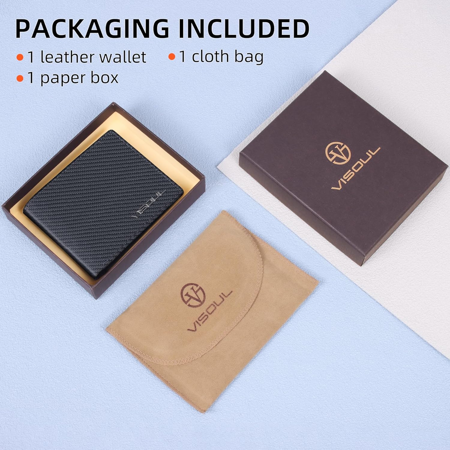 VISOUL Wallet for Men with 2 ID Windows 8 Credit Card Slots 2 Cash Compartments, Carbon Fiber Leather Bifold Mens Wallet with RFID Blocking (Carbon Fiber Black+Burgundy) - Image 6