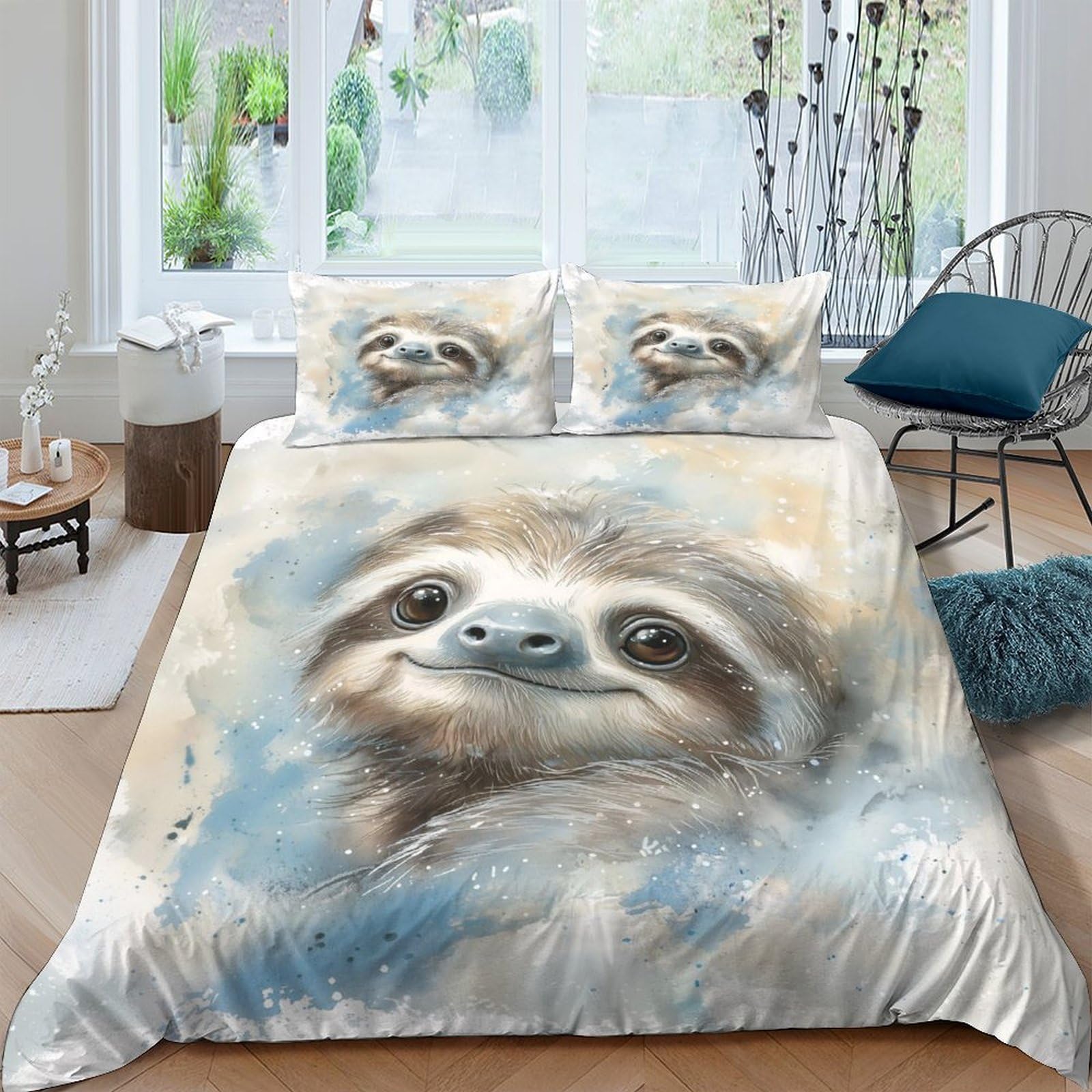 Ctjqhvkz Style-10 3D Printed Sloth Art Fitted Sheet Microfiber Soft Brown Blue Animal Mattress Cover For Bedroom Guestroom Dorm Decor Single（135X200cm）
