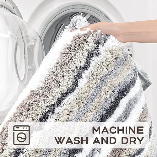 Miniatura 7 de Cozary Juego de 3 tapetes de baño de microfibra extrasuaves y absorbentes, antideslizantes, de felpa peluda, para suelo de baño, bañera y ducha,