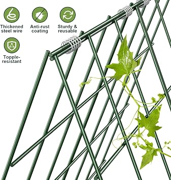 Amoskey Cucumber Trellis, Garden Trellis for Climbing Plants Outdoor, Foldable A-Frame Trellis, Cucumber Trellis for Raised Bed for Cucumbers, Peas, or Tomatoes (Green, Bold Large Grid 46''H*36'W)