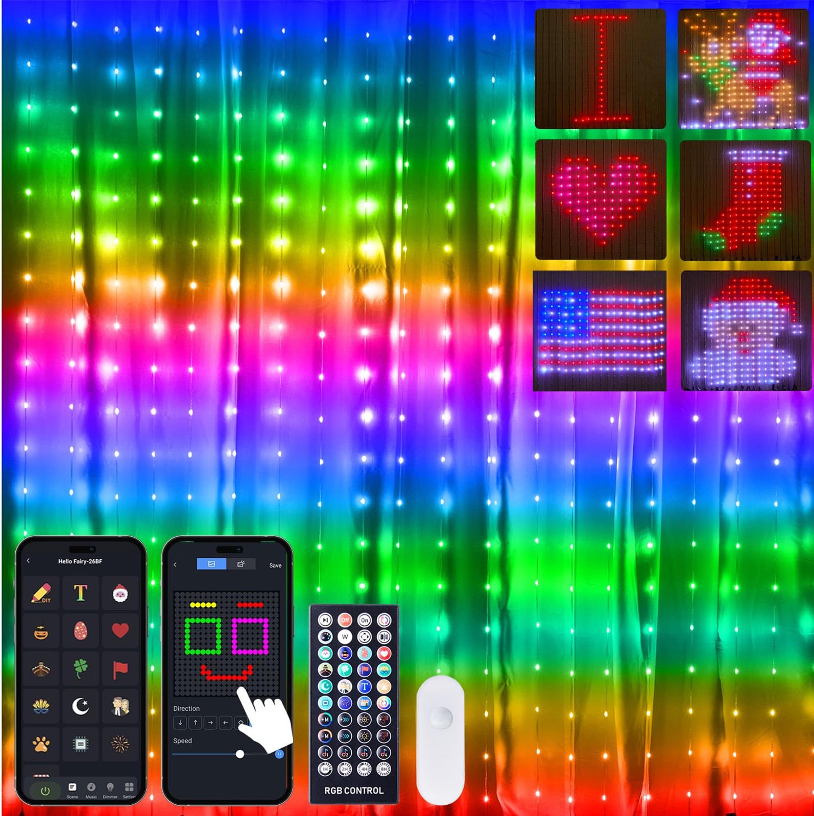 Brightown Smart Curtain String Lights App Controlled - 400 LED DIY Hanging Fairy Light Pattern & Text Programmable, Music Sync with Remote, Smart Valentine's Day Lights Outdoor Indoor Holiday Decor
