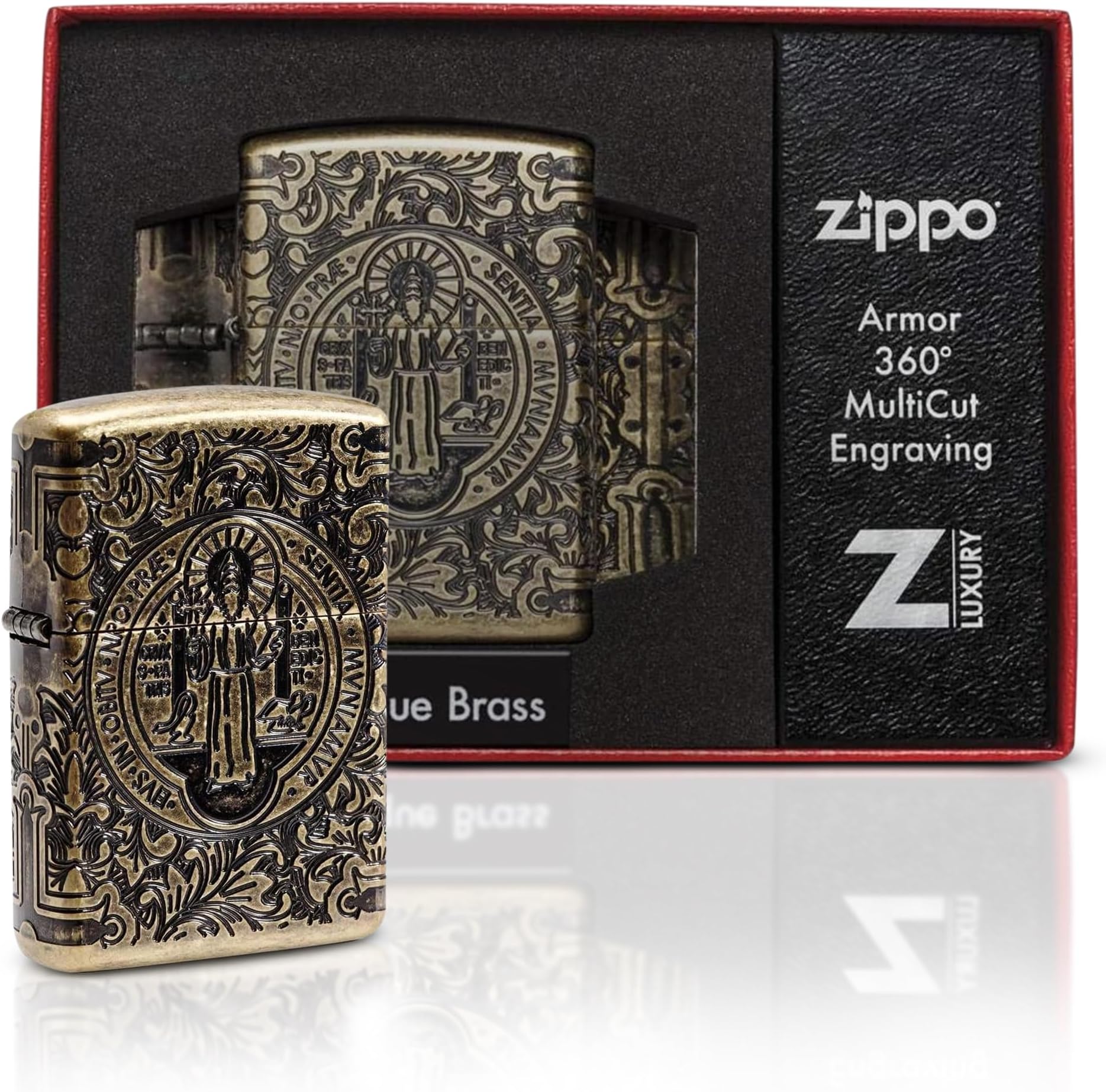 Lighters 29719 29561 St Benedict Design Windproof Lighter, Brass