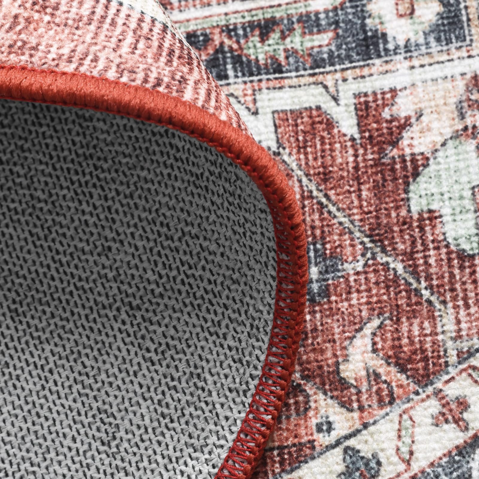 Carvapet Lavabile Tappeto Rotondo 120cm Antiscivolo Sottile Rosso Tappeto a Cerchio Salotto Cameretta Soggiorno Medaglione Retrò Stampato Tappeti di Zona