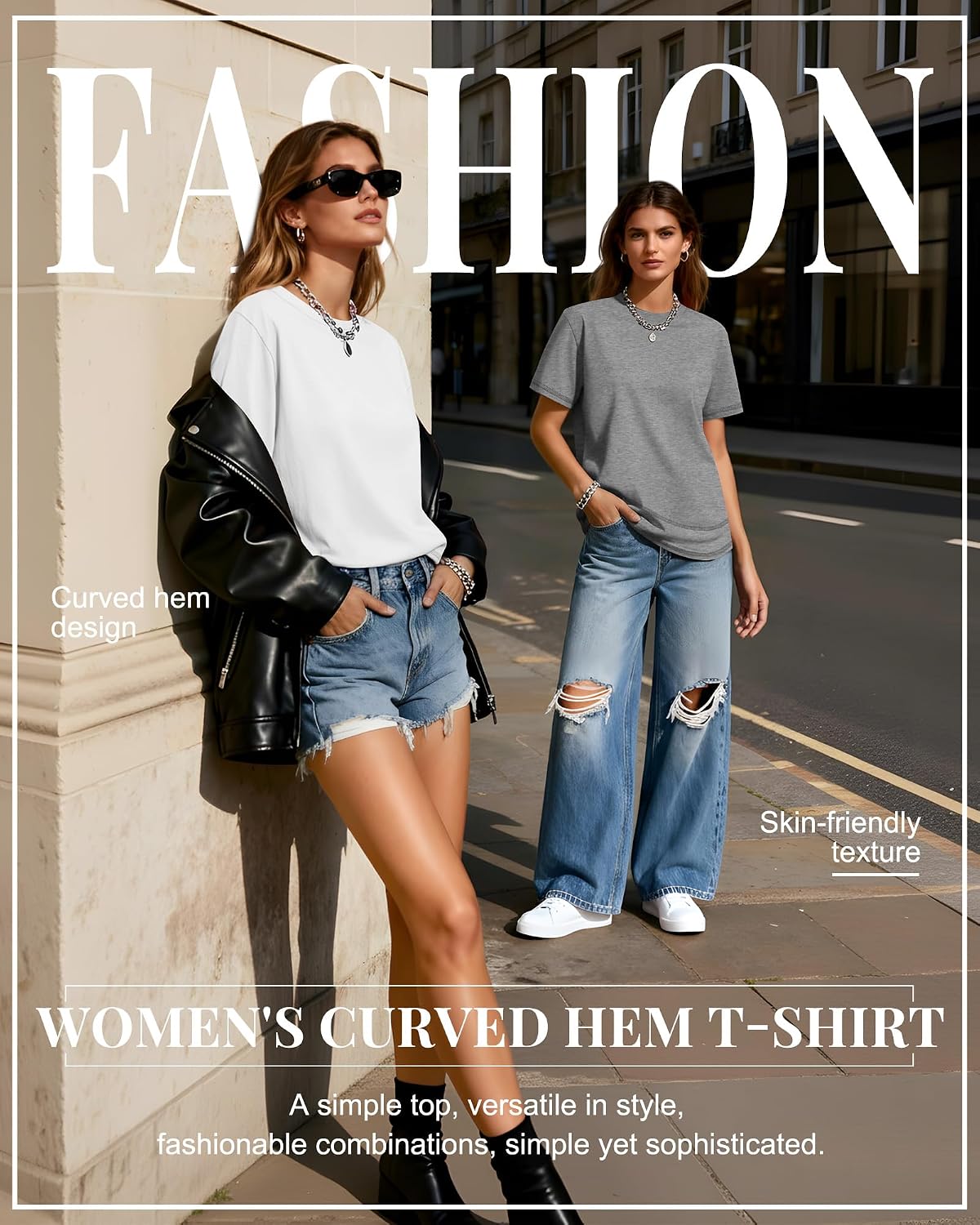 Ficerd 3 Pack Women's Short Sleeve T-Shirts, Loose Fit Crew Neck Tunic Tops Casual Solid Basic Tee Shirts Curved Hem Blouses