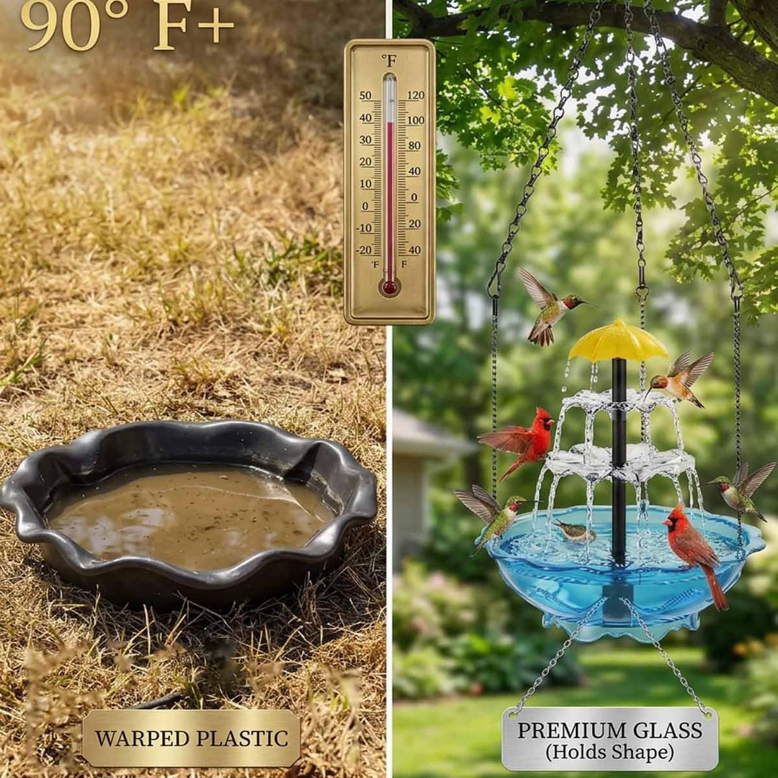 Bain d'oiseaux Abreuvoir Exterieur,Fontaine Solaire pour Jardin Oiseaux,Mangeoire Oiseaux Décoration,Bains pour Oiseaux Sauvages,Décor Suspendu pour Jardin Et Balcon Attirant Les Colibris(Bleu)
