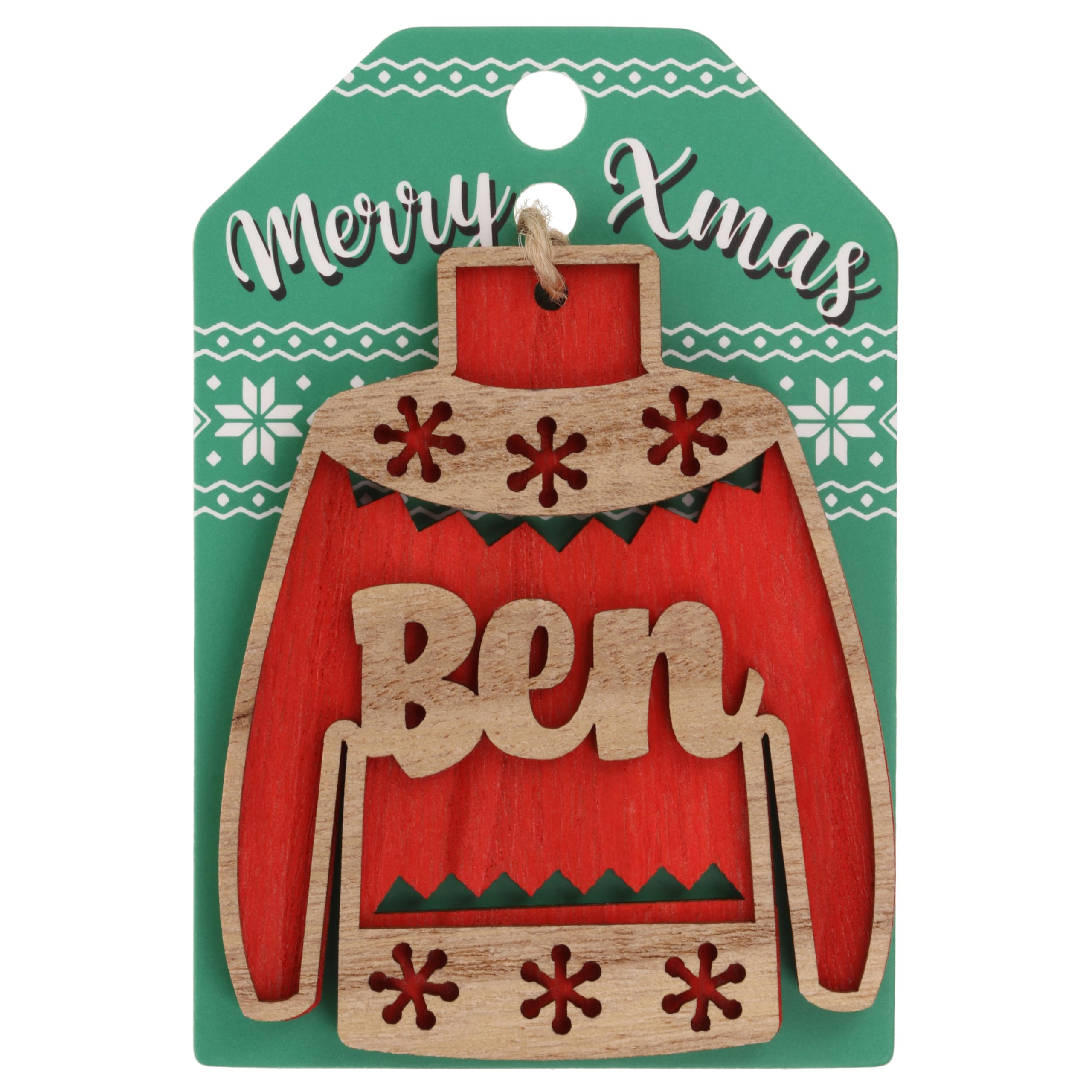 Ben Name Christmas Jumper Wooden Tree Decoration Personalised Bauble Xmas Red