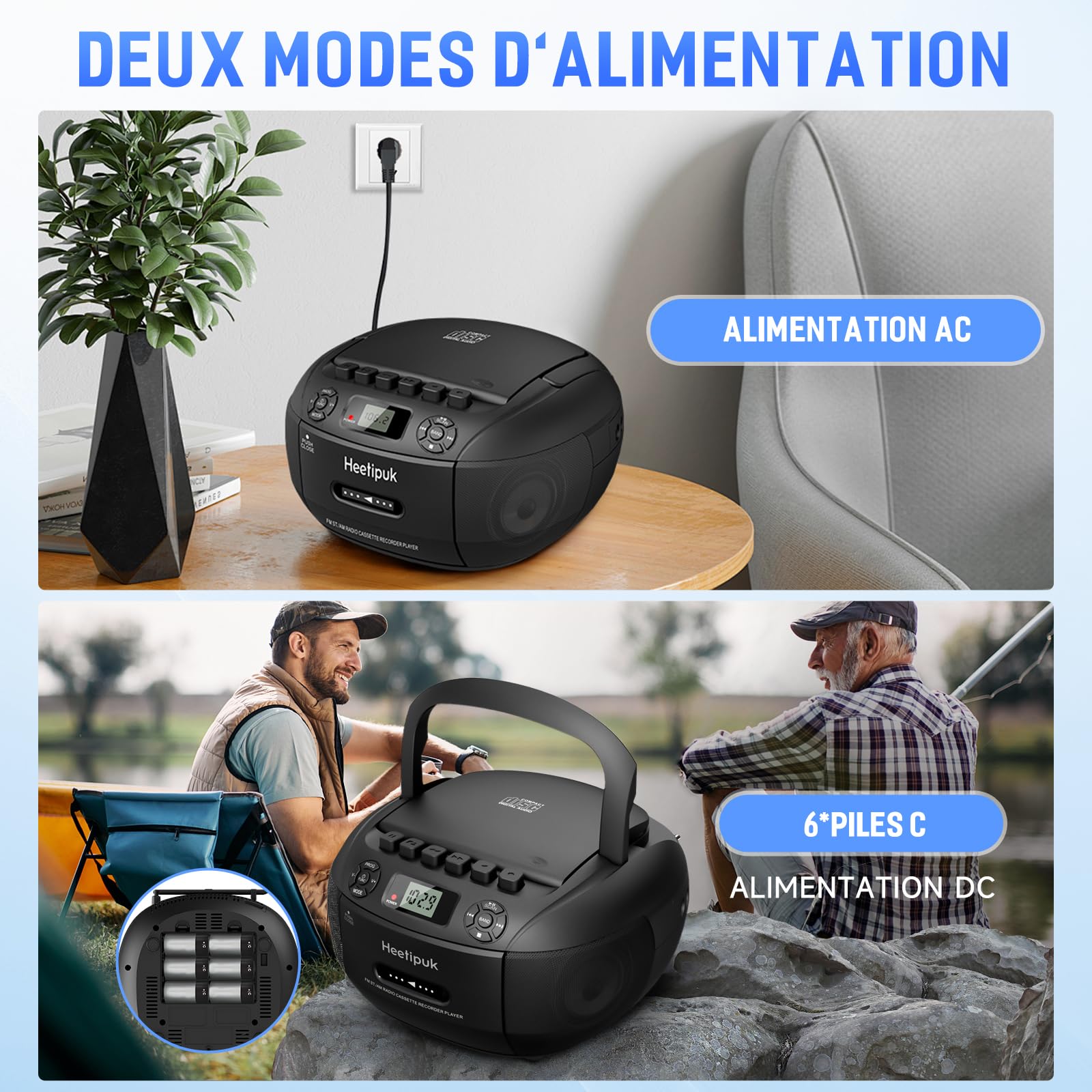 Radio Cassette CD Portable, CD66 Lecteur CD Bluetooth, Poste CD Cassette Radio avec Entrée Audio USB/AUX, Haut-Parleur Boombox, Lecture MP3 pour Adulte et Enfant