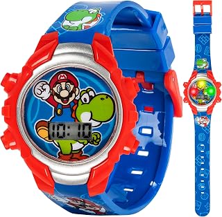 Accutime Super Mario Kids Digital Watch with Yoshi LED Light Show, Soft Silicone Strap - Durable Fun Timepiece for Boys & Girls