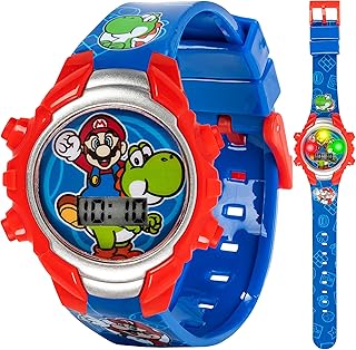 Super Mario Kids Digital Watch with Yoshi, LED Light Show, Soft Silicone Strap, Durable Kid-Friendly Design, Fun Time-Tell...