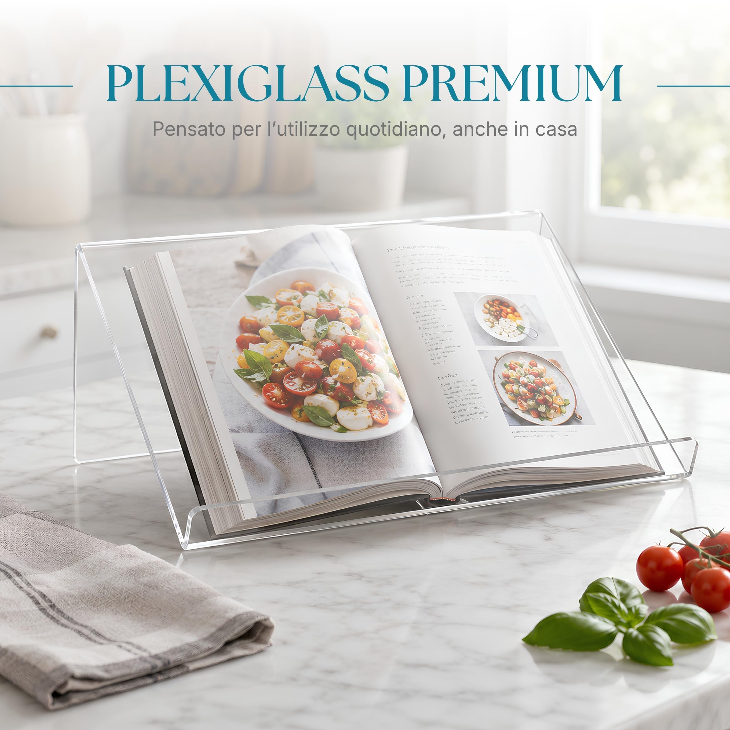 Debora Carlucci Leggio da Tavolo in Plexiglass Trasparente Supporto Libro e Porta Ricettario in Acrilico Made in Italy Espositore per Libri, Spartiti, Cataloghi e Cucina (Grande)