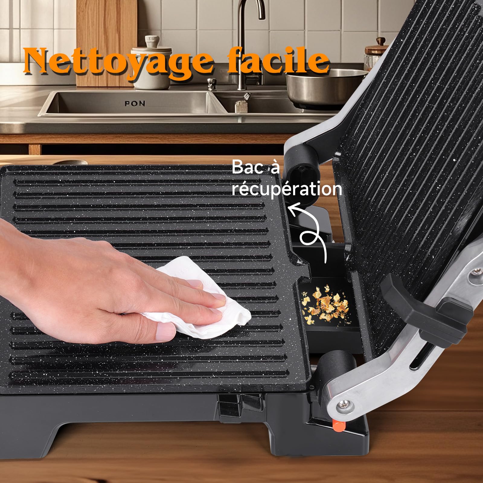 Aigostar Grill Electrique, Gril Viande et Panini, Revêtement Antiadhésif en Céramique Sans PFAS ni BPA, Minuterie de 30min, 2000W, Ouverture à 180°, Thermostat Réglable, Roast