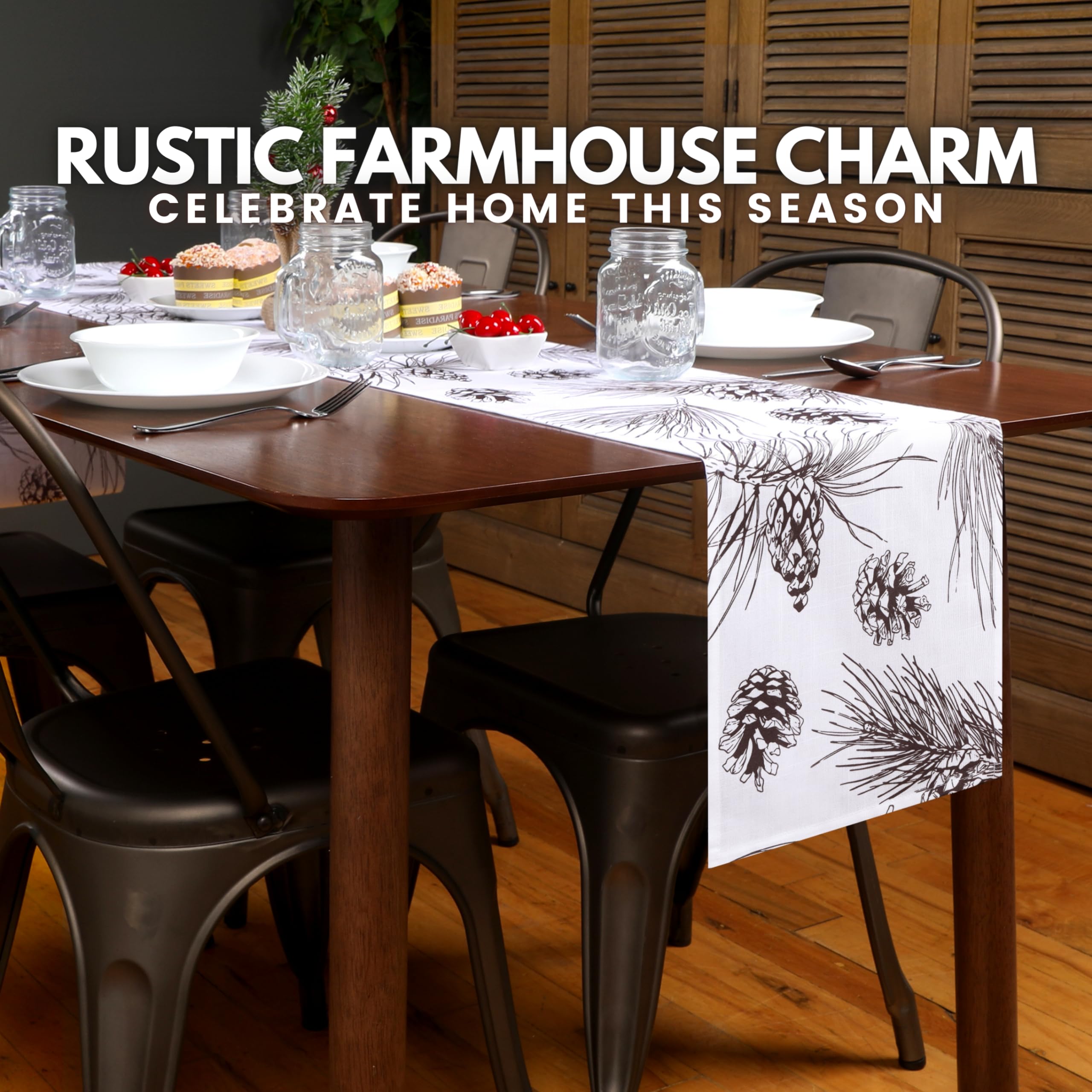 Woodland Pinecone Table Runner - Perfect Winter Table Runner for Rustic Winter Decor, Ideal Pine Tree Forest Cabin & Lodge Accent, Machine Washable (12 x 108 Inches Long)