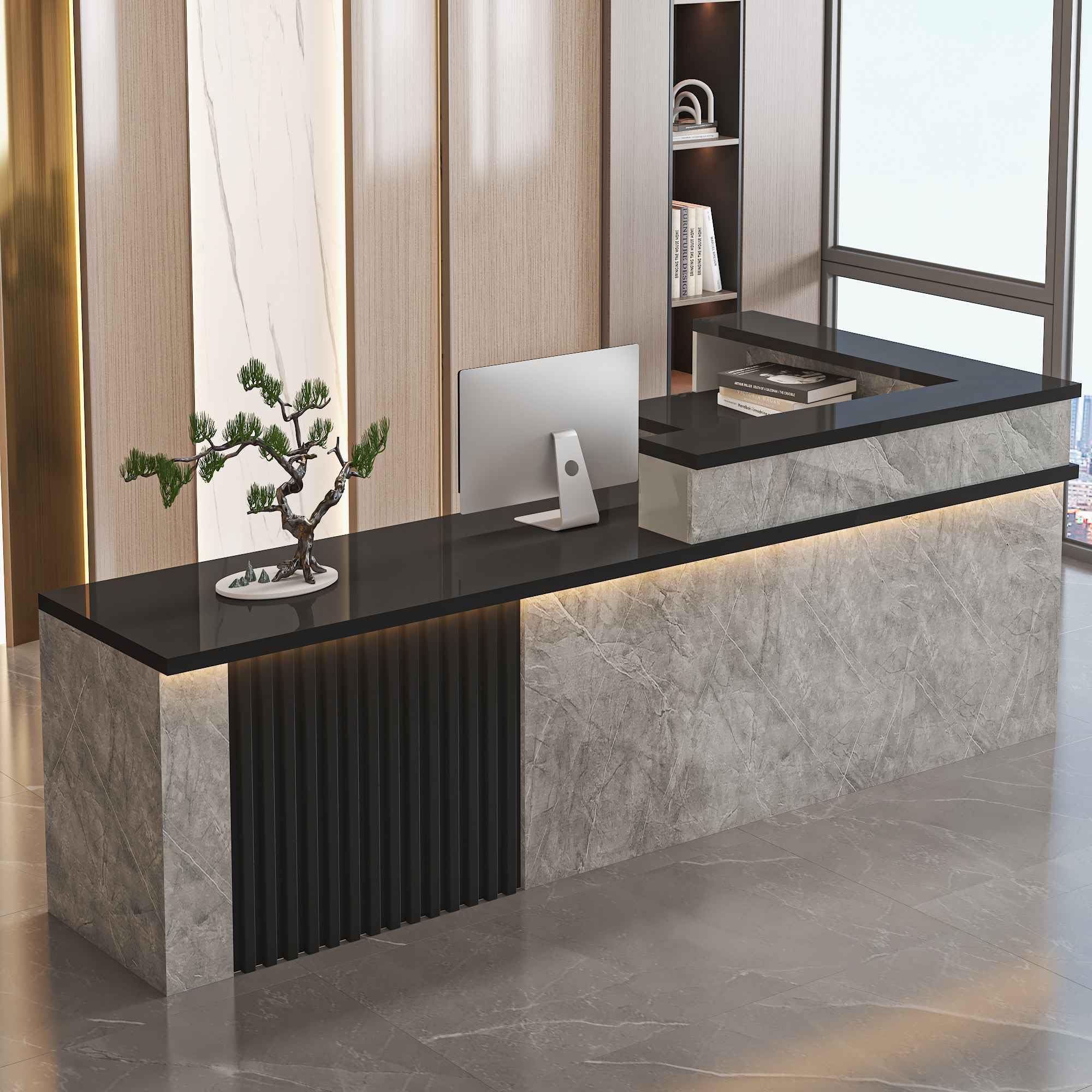 Banco reception angolare a L per negozi al dettaglio, moderno bancone reception commerciale con cassetti con serratura, ideale per hall, saloni, uffici, SOHO e negozi (I-Sinistra, 63 pollici/160 cm)