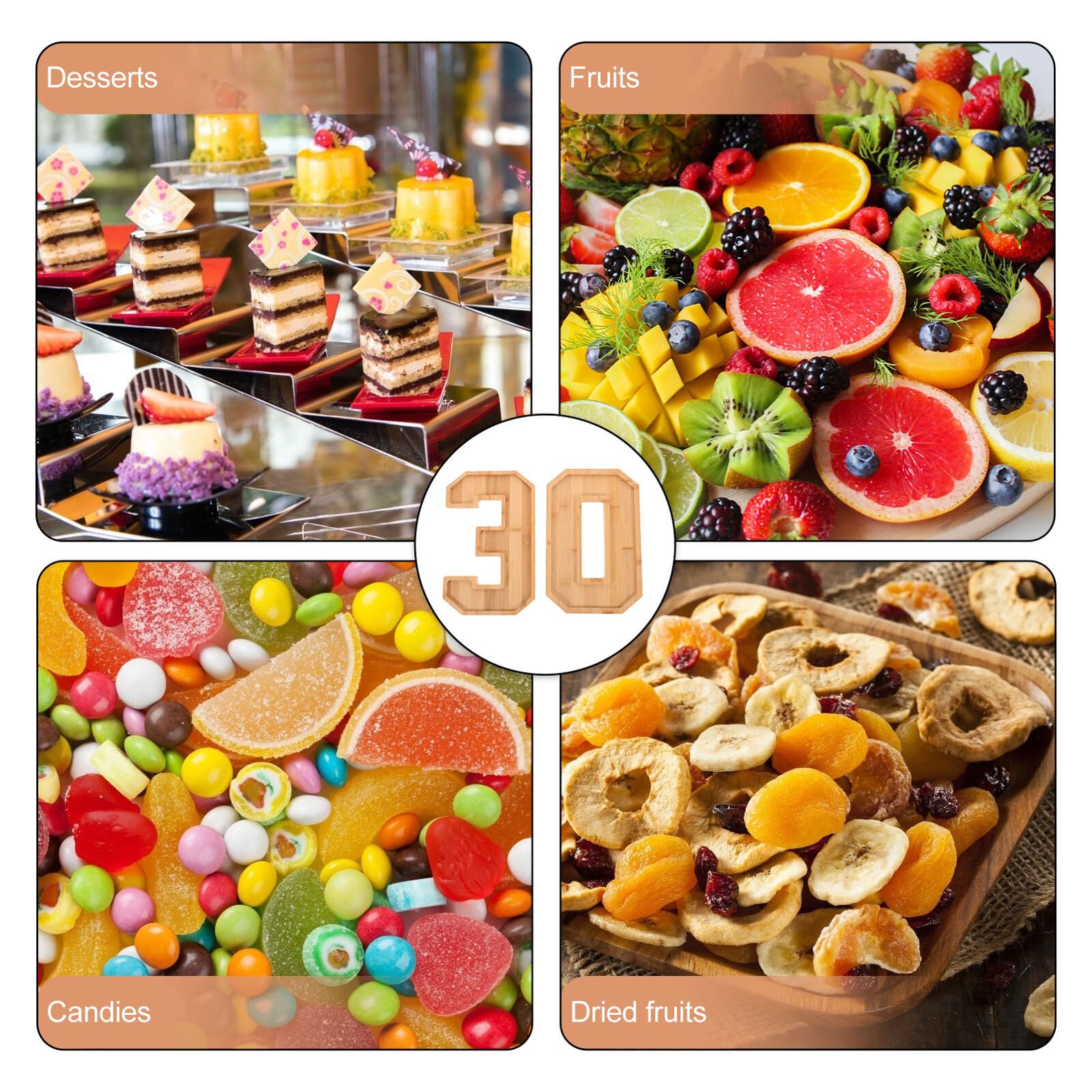 Bandeja de Madera Multifunción en Forma de Número 30, Plato Grande para Servir Frutas y Bocadillos, Bandeja Decorativa para Cocina y Reuniones Familiares