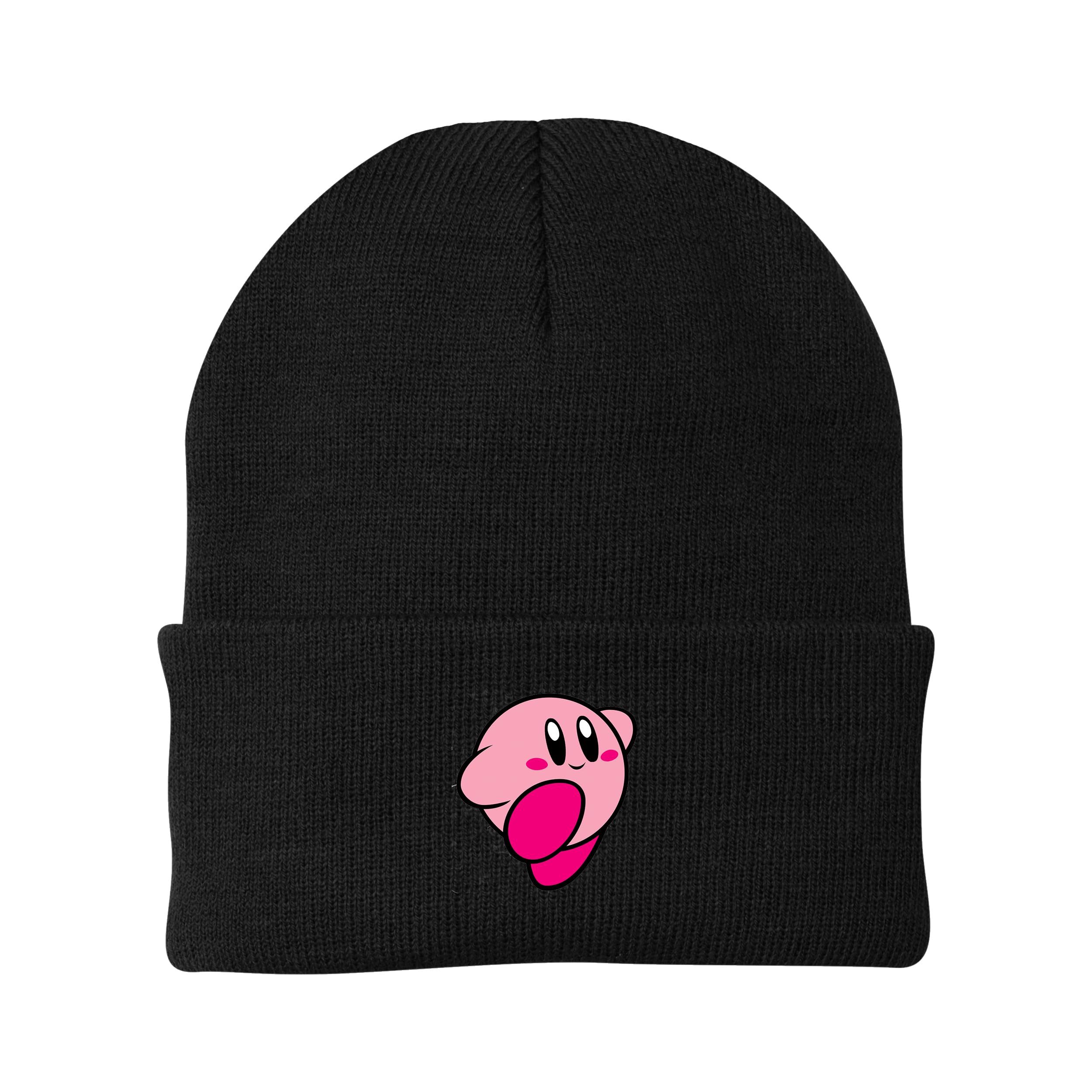 Keep Warm with Kirby: Embroidered Winter Cuff Beanie - Unisex Knit Cap (US, Alpha, One Size, Black)