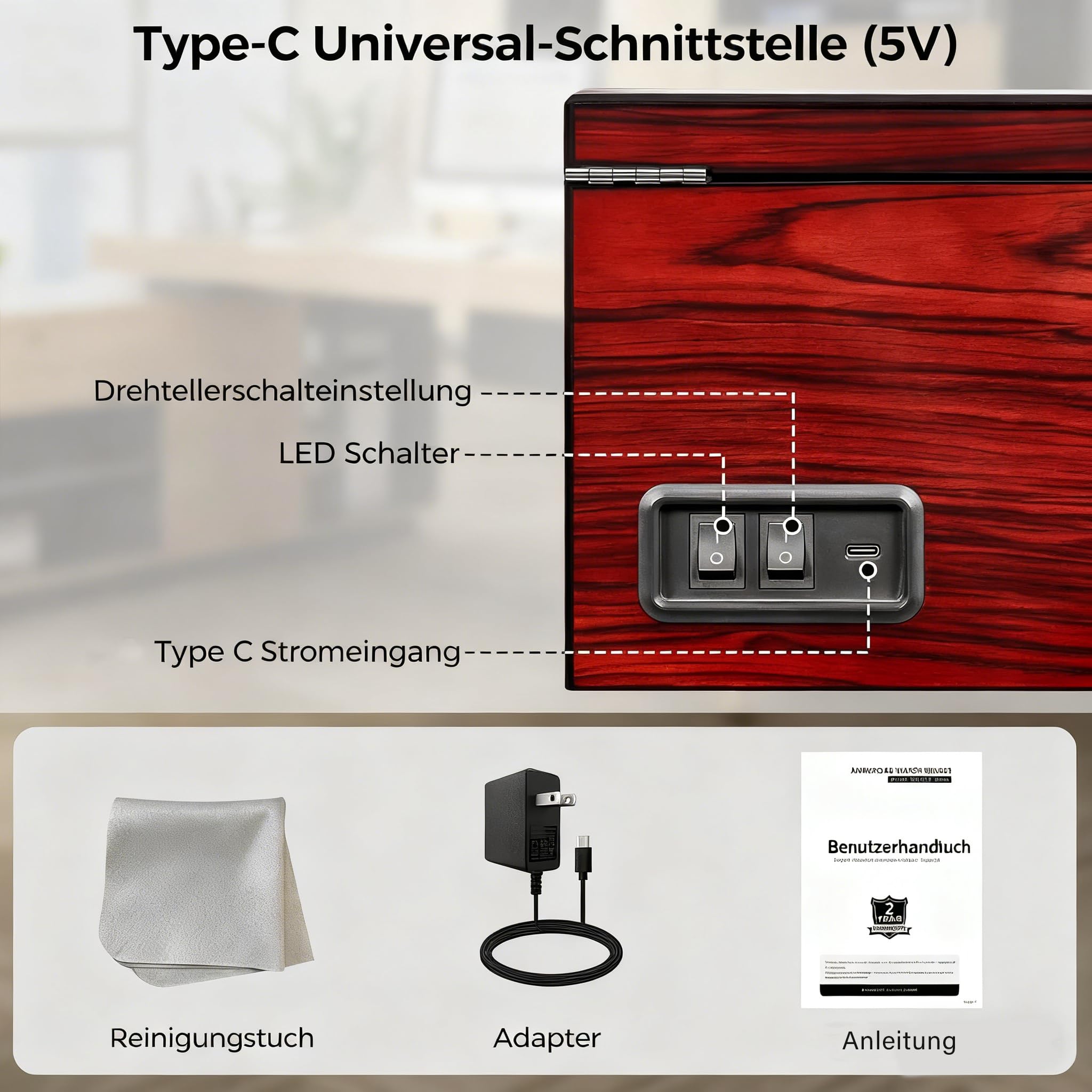 ANWBROAD Uhrenbeweger für Automatikuhren 4 Uhren+6 extra Speicherplätze 4 Drehmodis mit super leisem Mabuchi Luxuriöser Automatik Uhrenbeweger Watch Winder Uhrendreher USB-Aufladung JWW002R