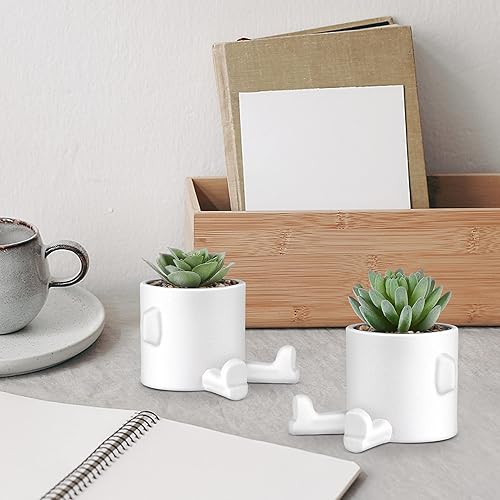 Miniatura 3 de WOODWORD Plantas suculentas falsas de escritorio en blanco macetas de cerámica modernas con forma humana para decoración de escritorio para plantas