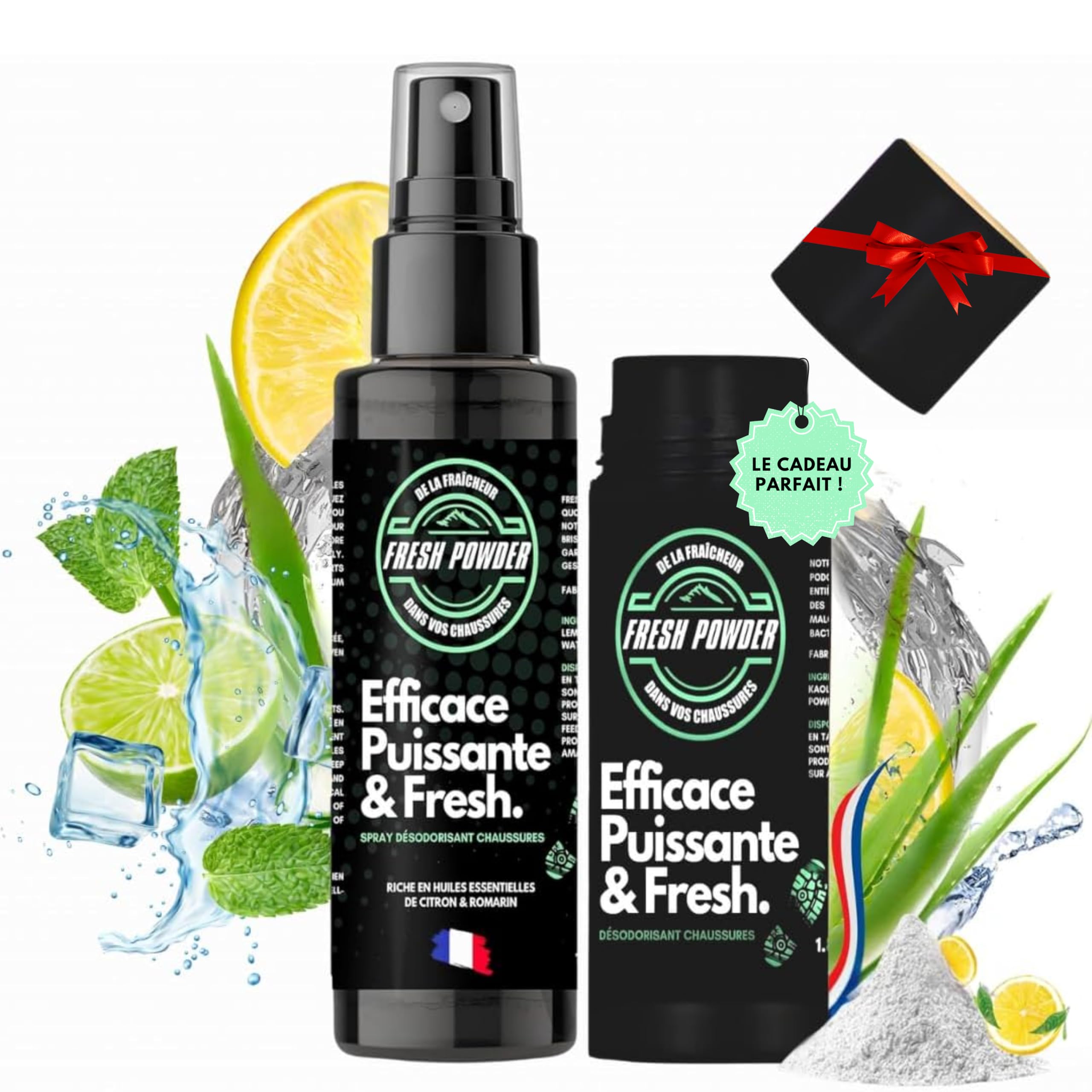 Desoladora de zapatos – Limón – Desodorante baloncesto elimina los olores – Neutraliza la humedad – Polvo natural – Larga duración de acción – Fabricado en Francia por Fresh Powder (120 ml (paquete de