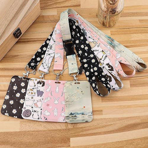 Miniatura 4 de Cordón de identificación de margaritas negras y clip retráctil para carrete de insignia, bonito cordón blanco para mujeres, niñas, profesores, para