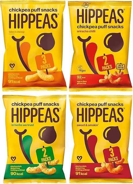 HIPPEAS Variety Pack Chickpea Puff Vegan Crisps | 10 x 78g Sharing Bags | Plant-Based, Source of Protein & Fibre | Free from Gluten & Artificial Flavours | Light & Crunchy - 91 calories per serving