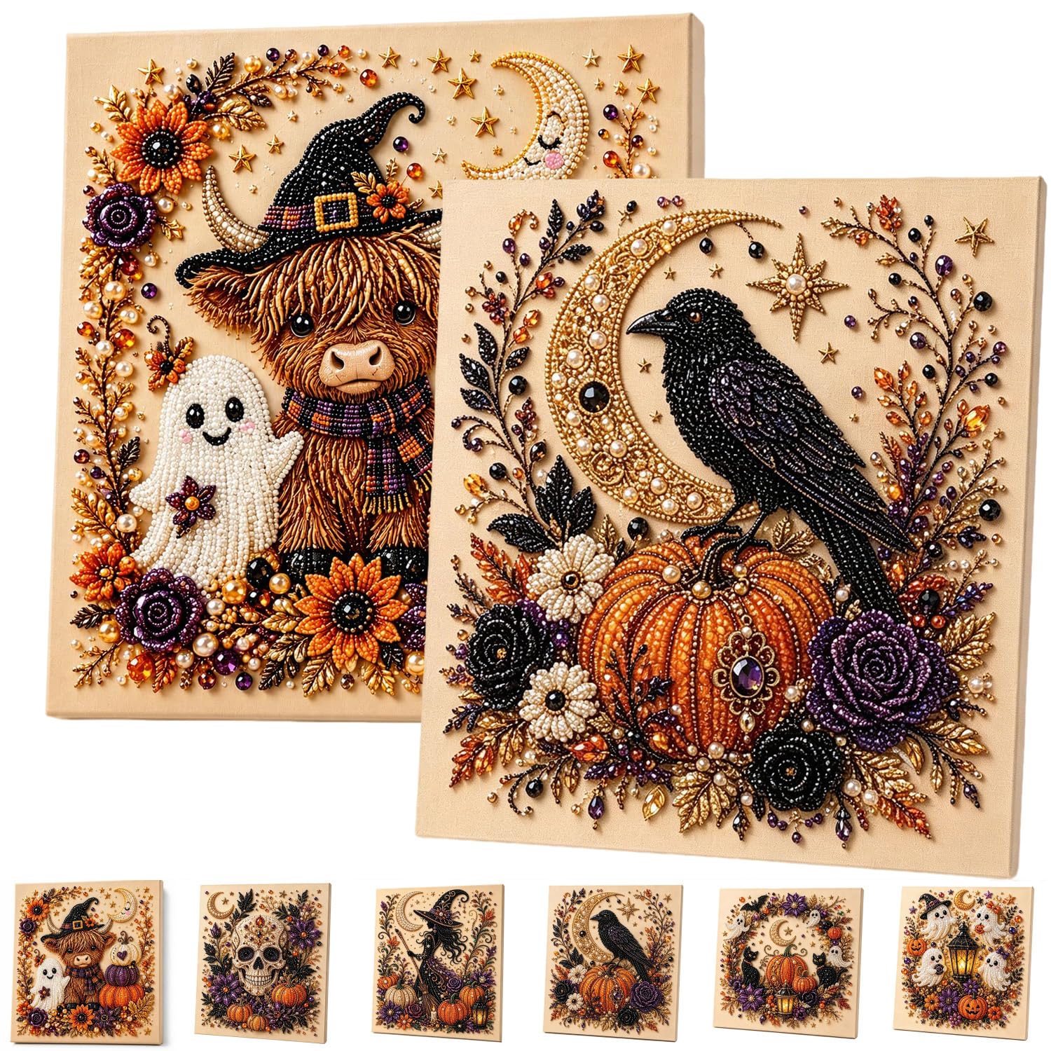 ByteCraft Halloween Ghost Pearl Diamond Art DIY Kit, Spooky Cute 3D Pearl Diamond Painting Crafts Kits for Adults, Beginner DIY Fall Home Decor Wall Art, Beginner DIY Seasonal Party Gift (2pcs C)