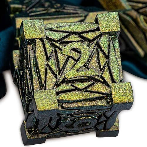 Miniatura 1 de ARUOHHA DND - Juego de dados de metal con diseño de fragmentos de cristal, dados D&D con caja de regalo, 7 dados poliédricos amarillos y verdes,