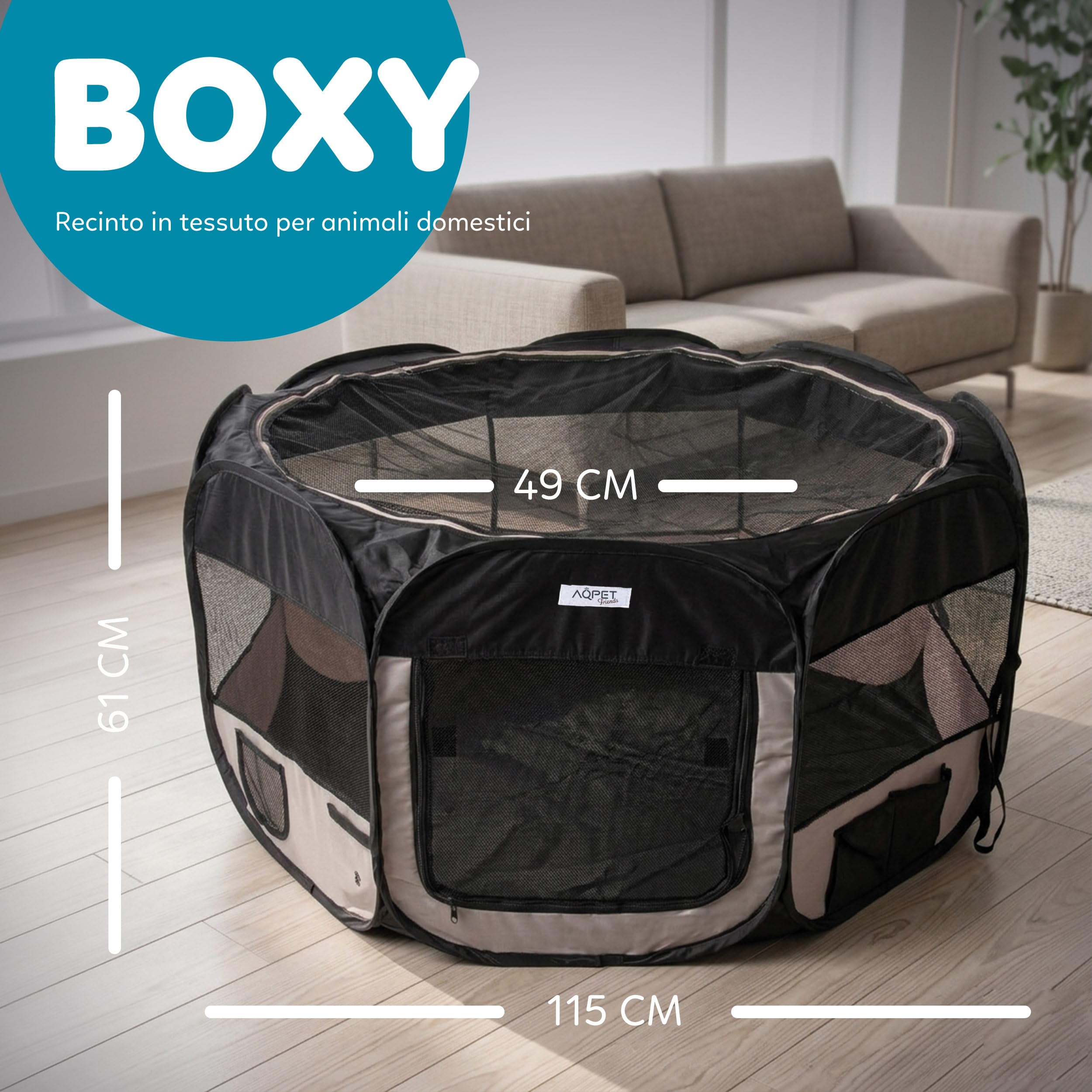 AQPET Box per Animali Cani e Gatti Cuccioli recinto Pieghevole Tessuto Impermeabile (Nero, Nero)