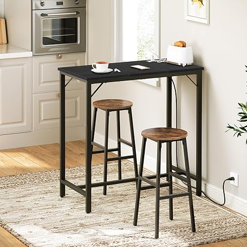 Miniatura 5 de HOOBRO Mesa de bar con estación de carga, mesa de pub rectangular, mesa de café alta, mesa de bar de altura de mostrador, mesa de comedor estrecha y