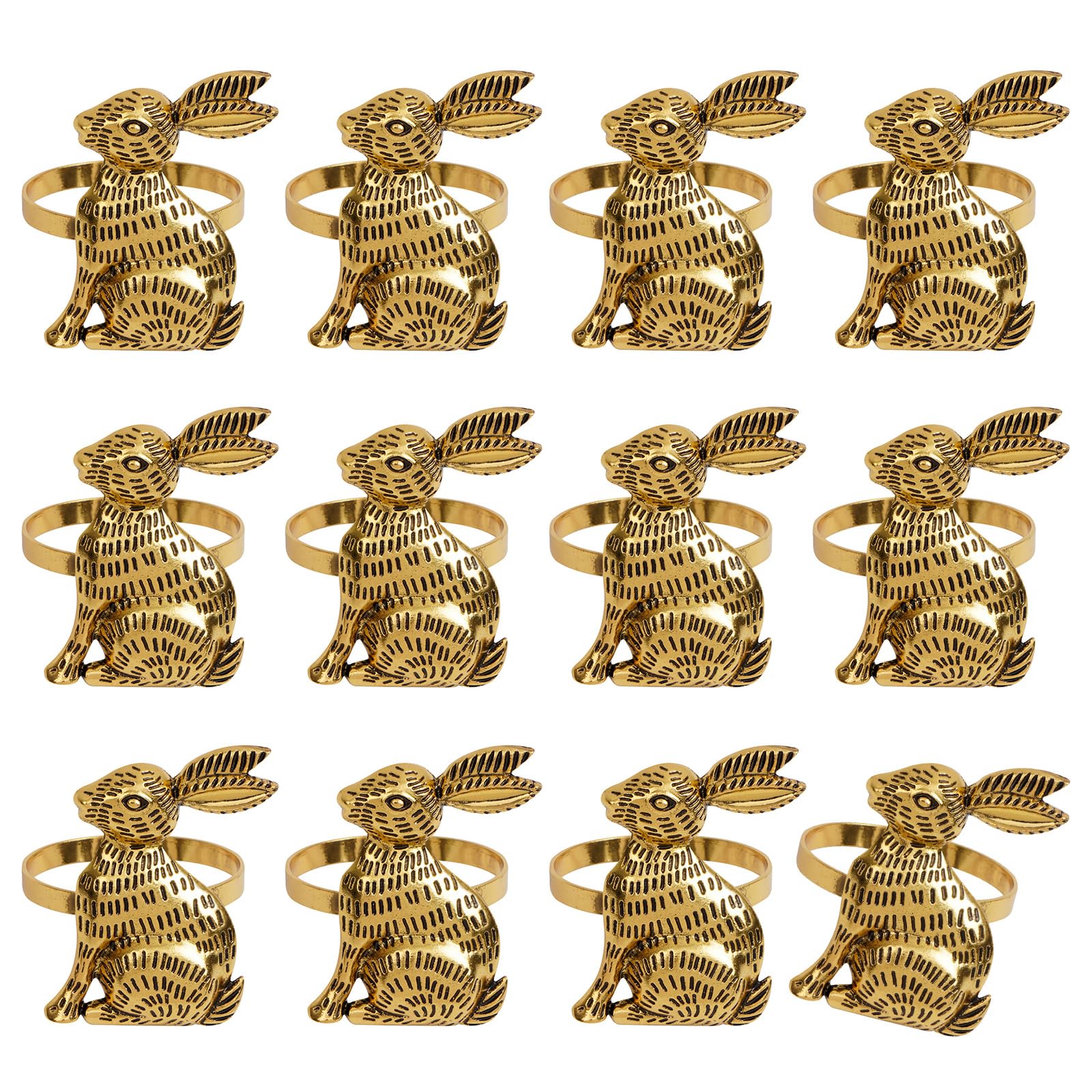 Kalttoy Of 12 Antique Gold or Silver Metal Easter Rabbits Napkin Rings Buckles Perfect for Weddings and Banquets Rabbits Napkin Rings Buckles