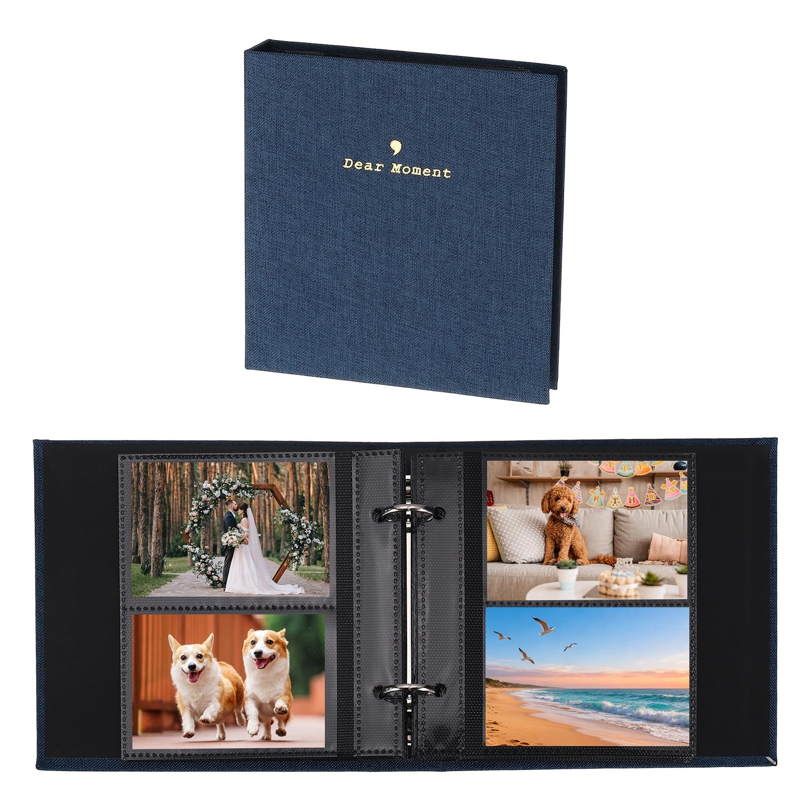 Album photo en lin marine de 15x14,5 cm avec 25 pages pour classer 100 photos