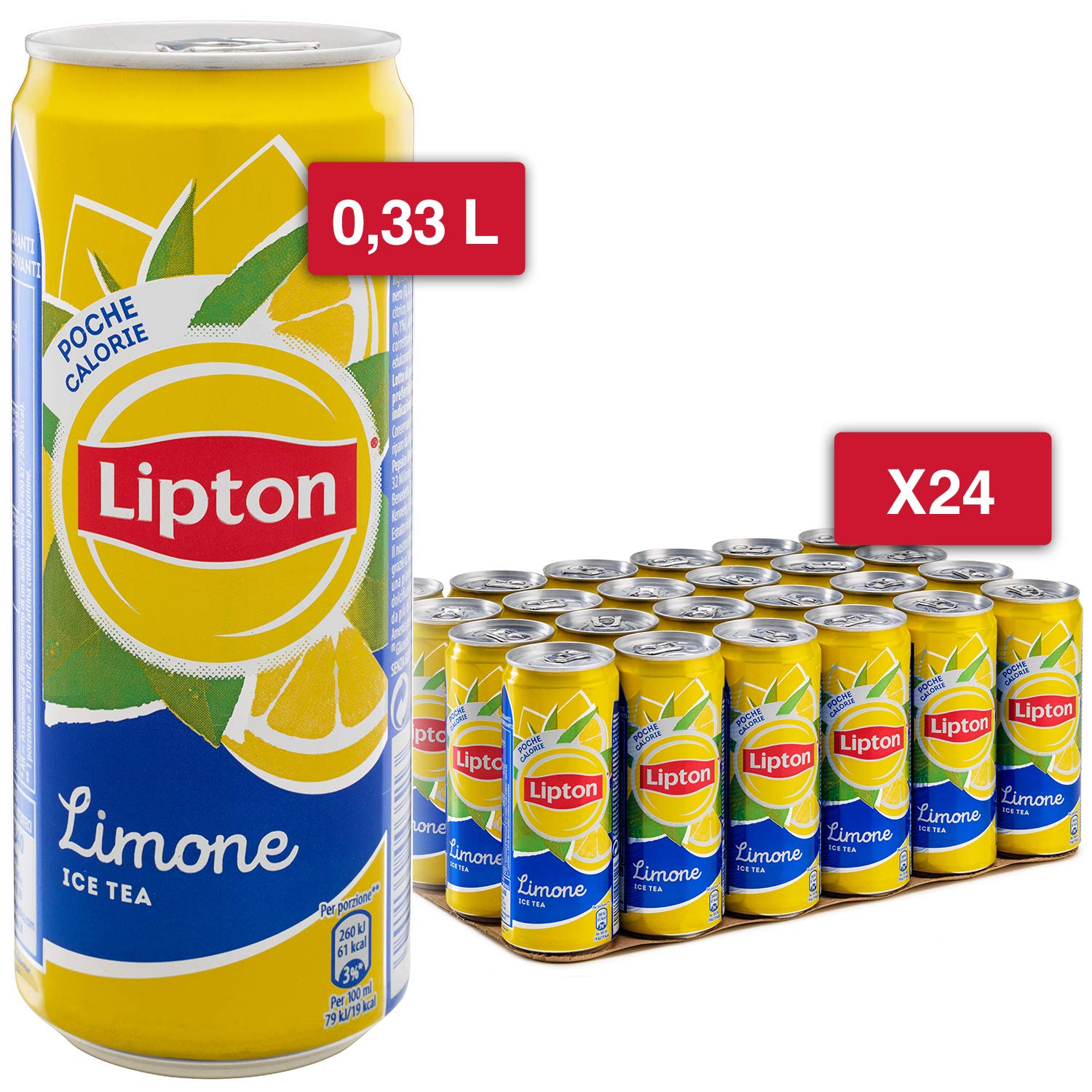Lipton, Ice Tea, Tè Freddo al Gusto di Limone, Poche Calorie, con Stevia, Formato Sleek da 24x0,33L