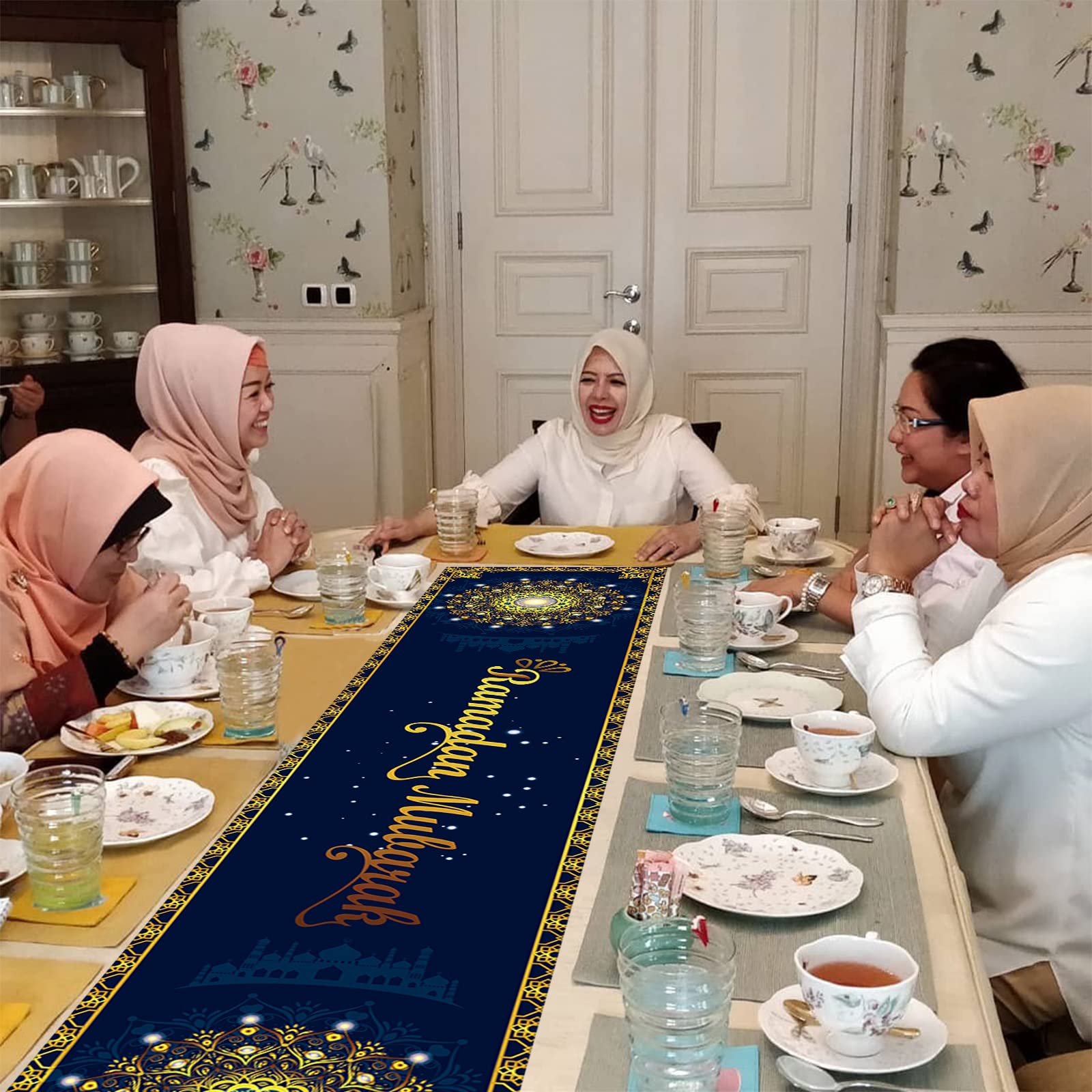 Tovaglia Runner Ramadan 13,8×70,87 Pollici – Nero E Oro, Decorazione Islamica Per La Tavola!