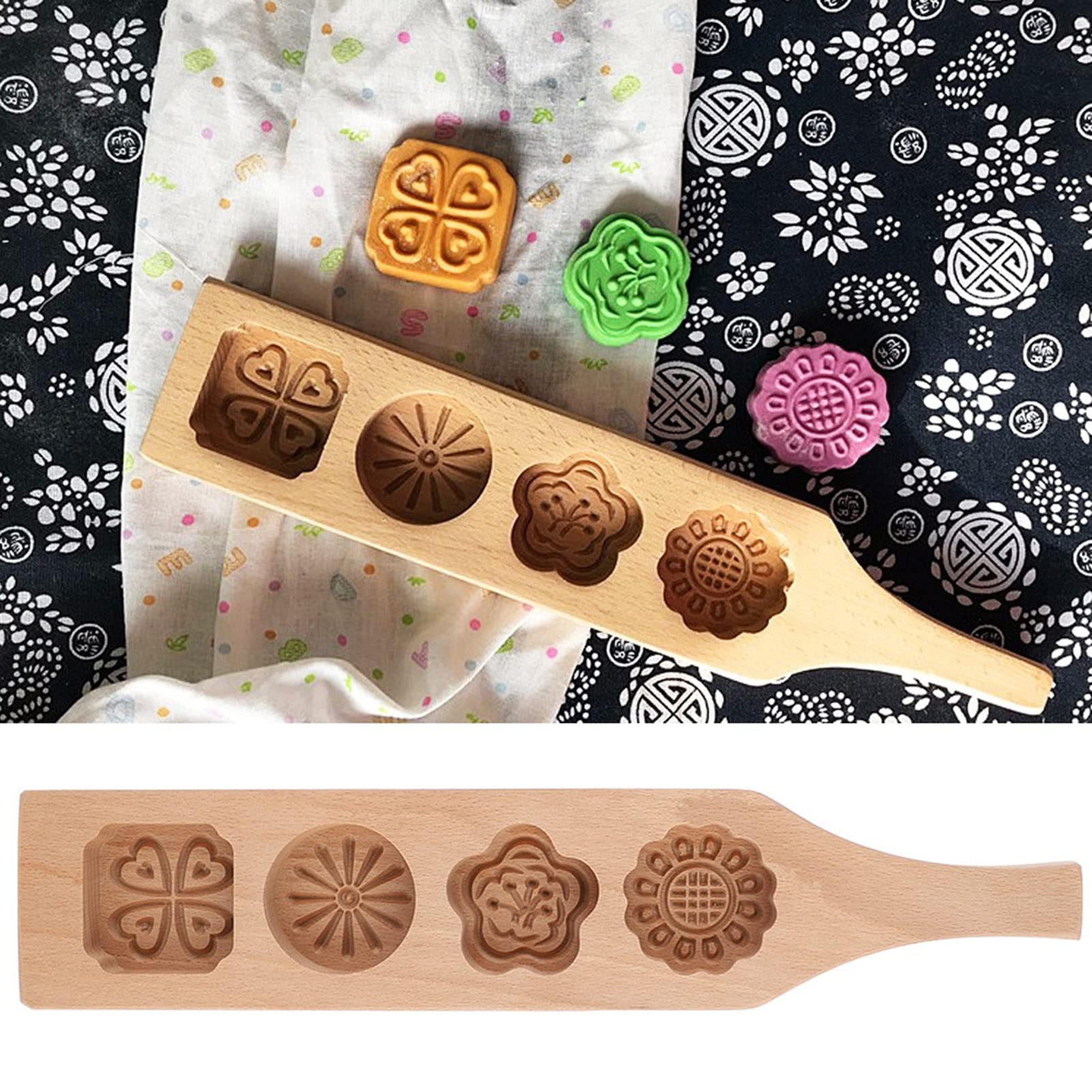 Mooncake Molds, Wooden Cookie Molds Butter Press Molds Wooden Butter Molds Moon Cake Molds Butter Molds Cookies Molds for Baking(#2)