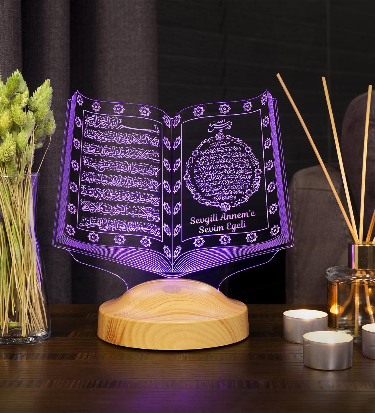 Sevgilambası Anneye Hediye, Anneler Günü Hediyesi, Canım Annem Hediyesi Kuran-ı Kerim 3D Led Lamba, Dini Hediye