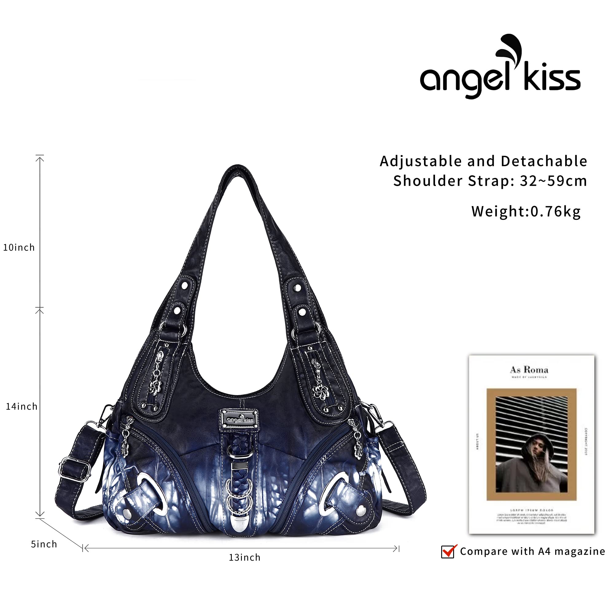 Angelkiss Hobo, bolsos y bolsos de mano para mujer, bolso escolar, bolso de mano, grandes bolsos de hombro diarios