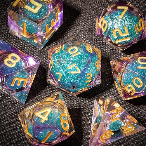 Miniatura 10 de OUKELANWO Juego de dados DND de globo ocular de resina de núcleo líquido, 7 piezas de dados D y D D y D D&D D20 de borde afilado Dungeons and Dragons