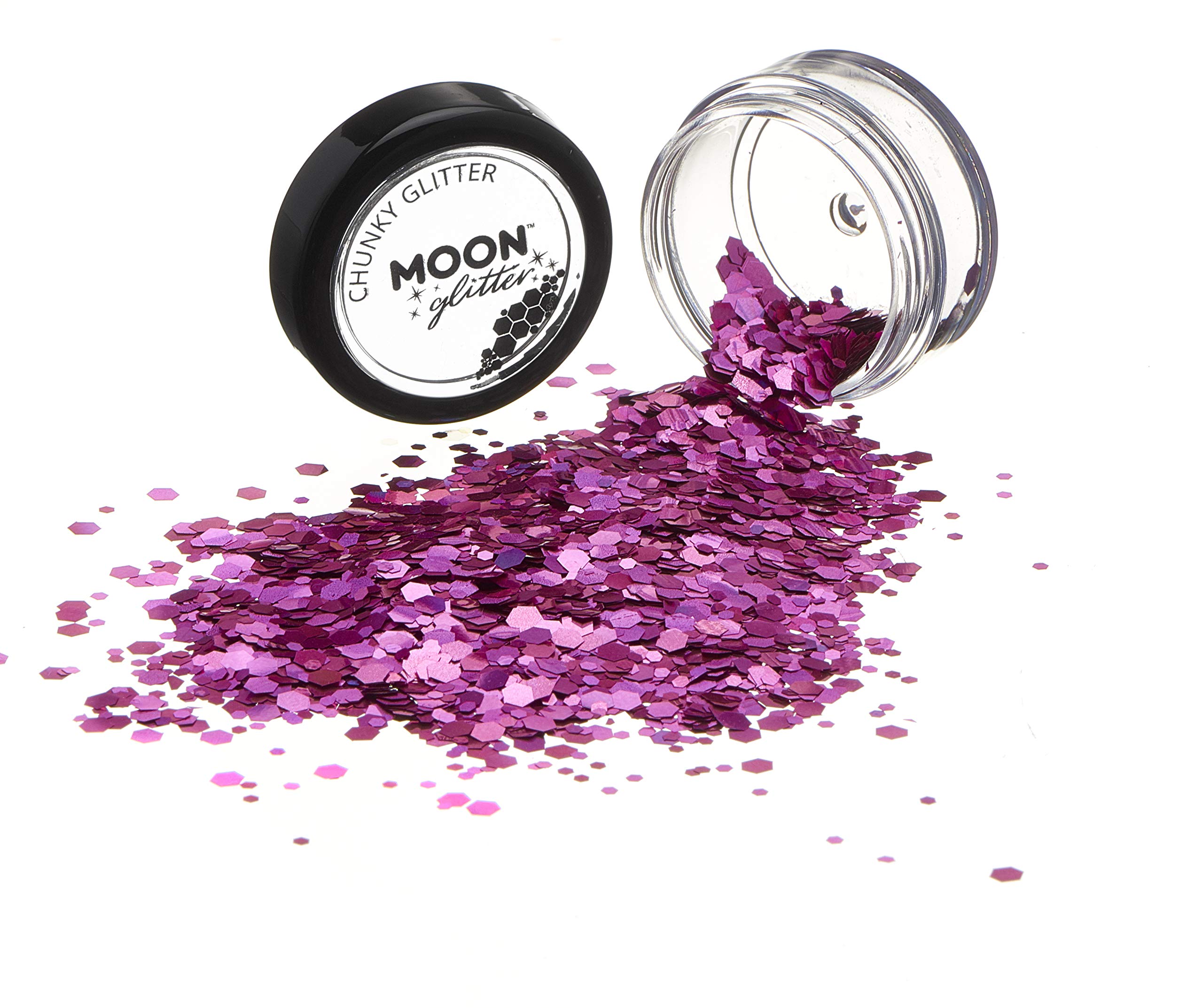 Chunky Holographic Glitter by Moon Glitter - Pink - Cosmetic Festival Makeup Glitter for Face Body, Nails, Hair, Lips - 3g - Image 3