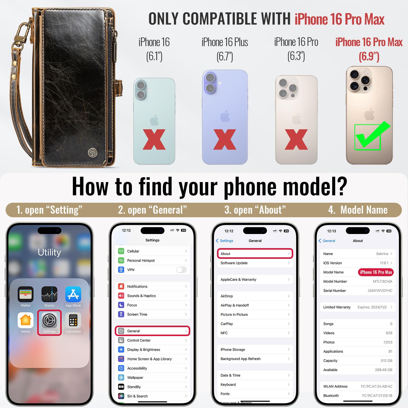Defencase Compatible with iPhone 16 Pro Max Case Wallet with RFID Blocking Card Holder for Woman Men, PU Leather Magnetic Snap Flip Zipper Strap Wallet Phone Case for iPhone 16 Pro Max 6.9