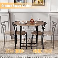 Vista 4 de JUMMICO juego de mesa redonda de 3 piezas de madera y sillas, mesa de grano de madera para ahorrar espacio en la cocina, rincón de desayuno