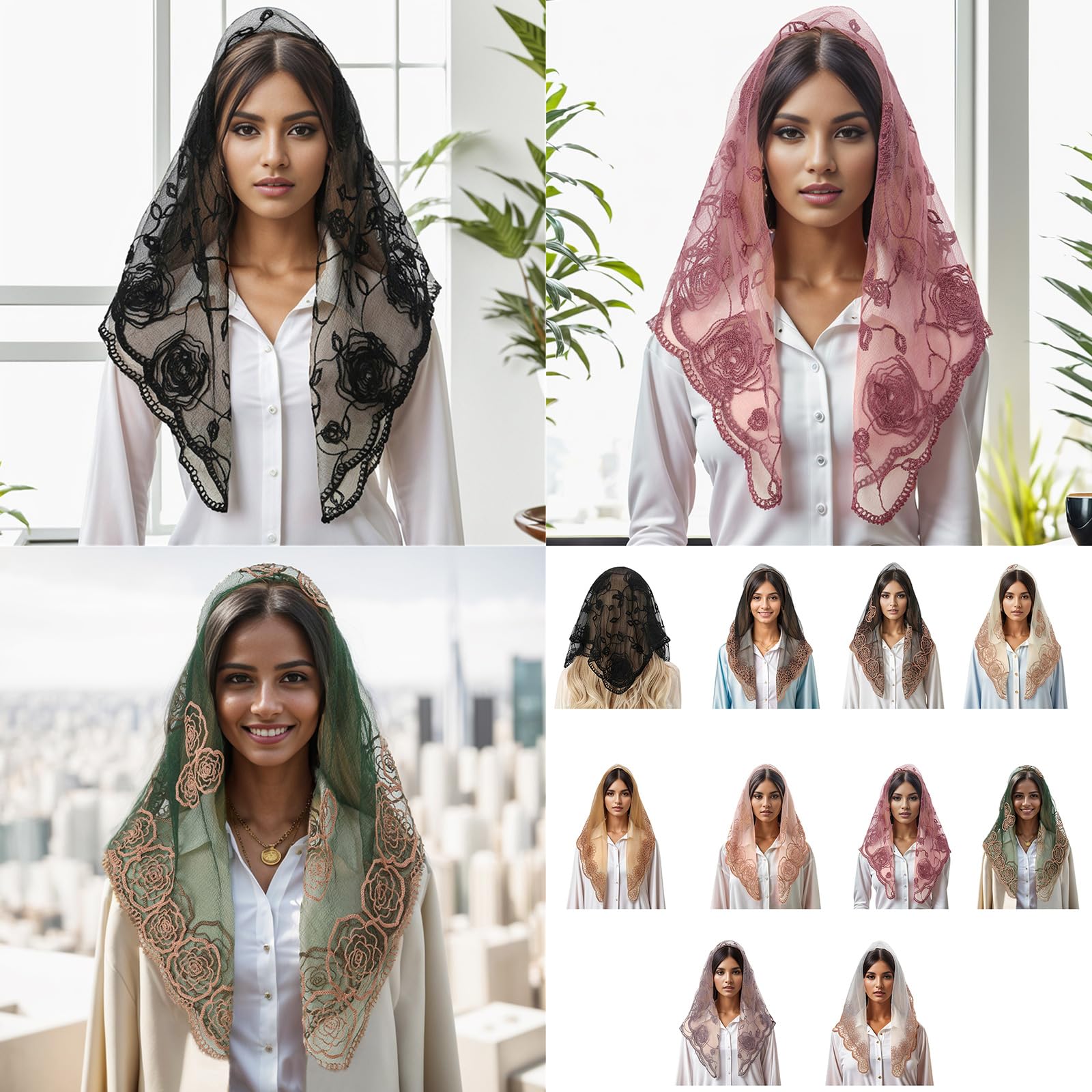 Mantilla Velo Pañuelo para la Cabeza de Misa Latina Velo de Encaje con Flores Chal español Pañuelo para la Cabeza para Capilla católica Velo de Novia para Boda (D)
