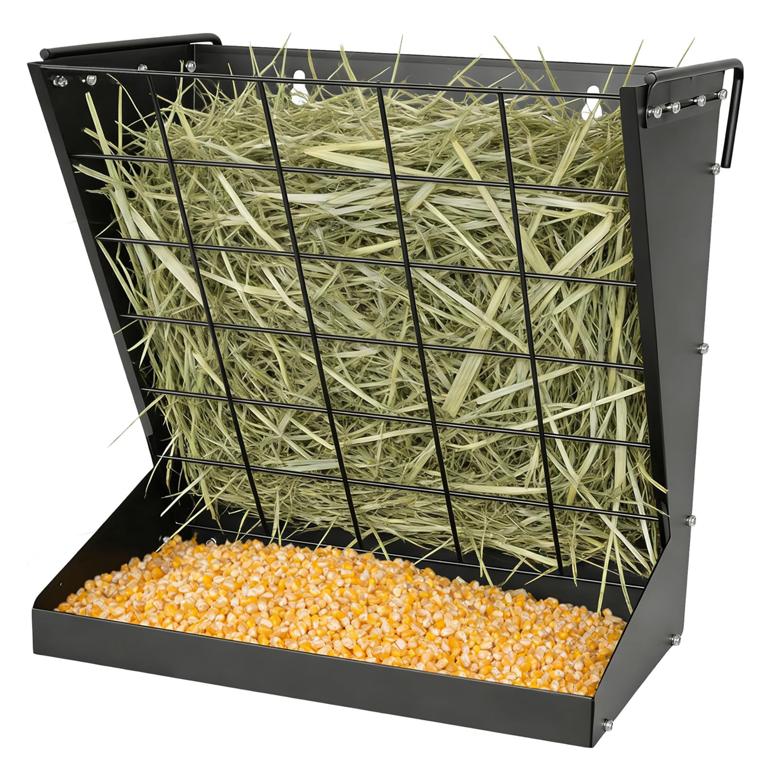 Alimentador de heno y grano 2 en 1 para montaje en pared, comedero para ganado | Alimentador de heno de acero galvanizado, gran capacidad, para cabras/ovejas, caballos, ganado, corrales de granero