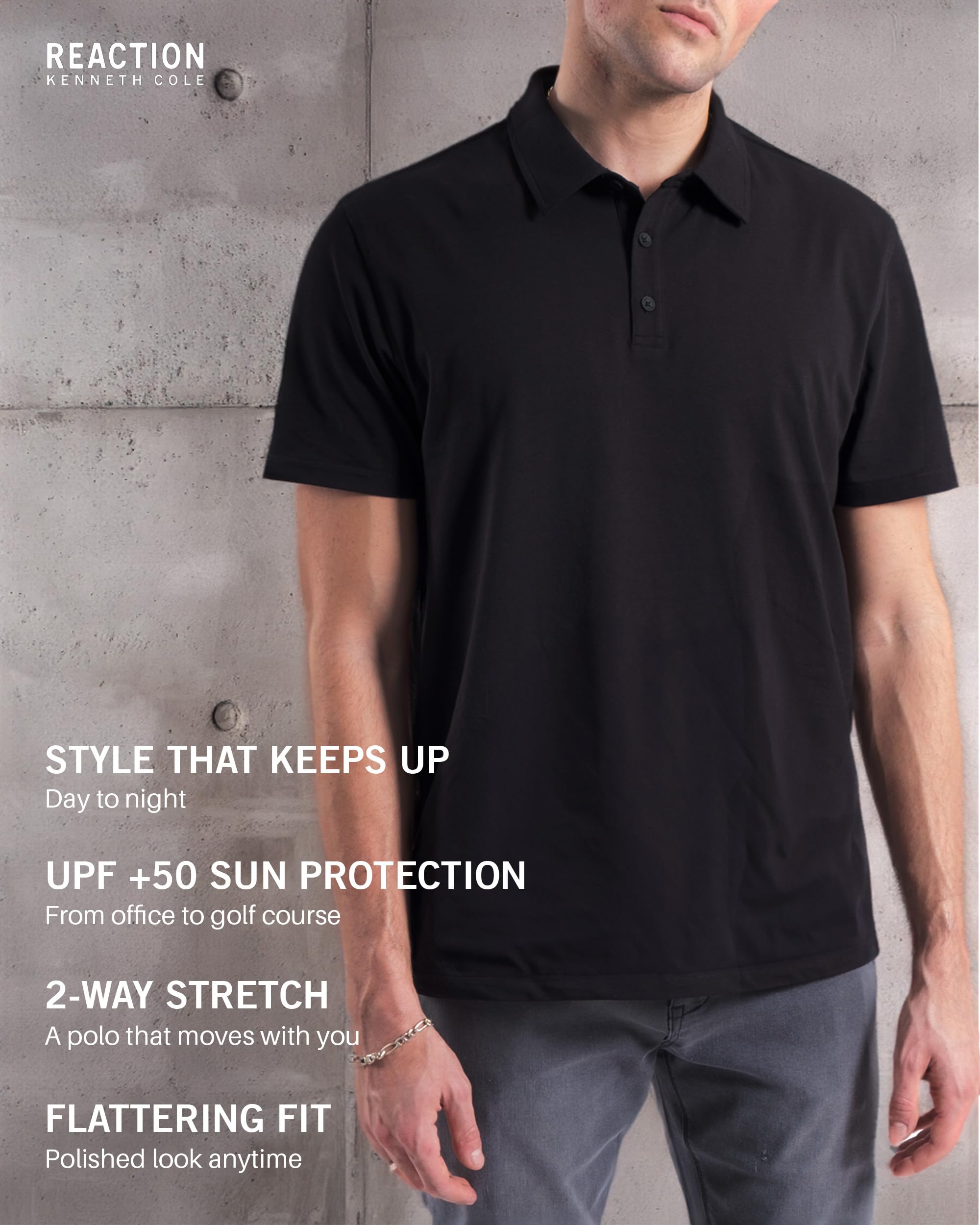 Kenneth Cole REACTION Polo Shirts for Men 3 Pack, UPF 50+ Men's Polo Shirts Short Sleeve (Black/HTGRY/Navy, XX-Large)