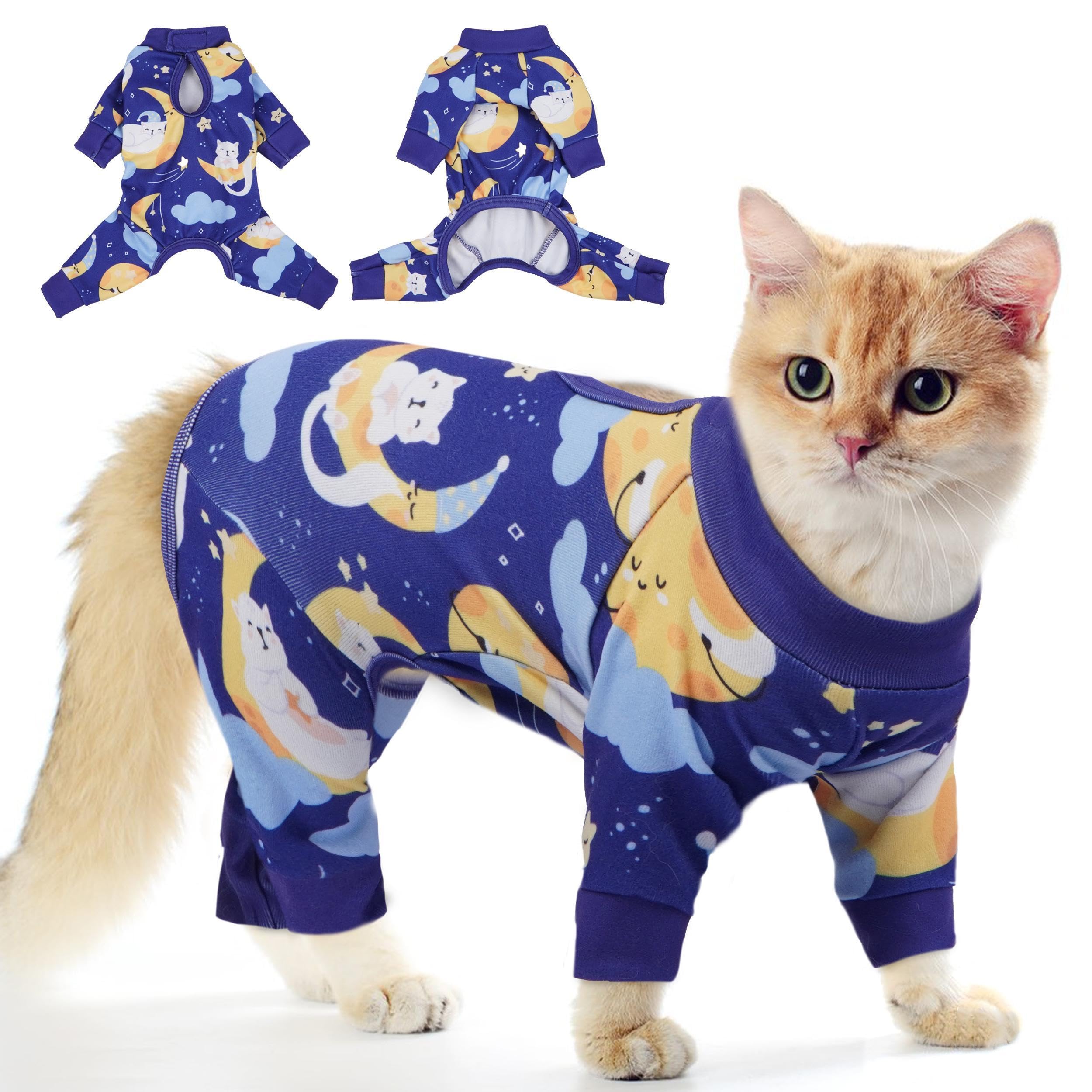 PUMYPOREITY Cat Hair Sticky Shirt – Breathable & Lightweight, Reduces Shedding Fur Pajamas, Prevents Licking Wounds After Surgery, Cat Sweaters - Soft & Machine Washable, Blue, L